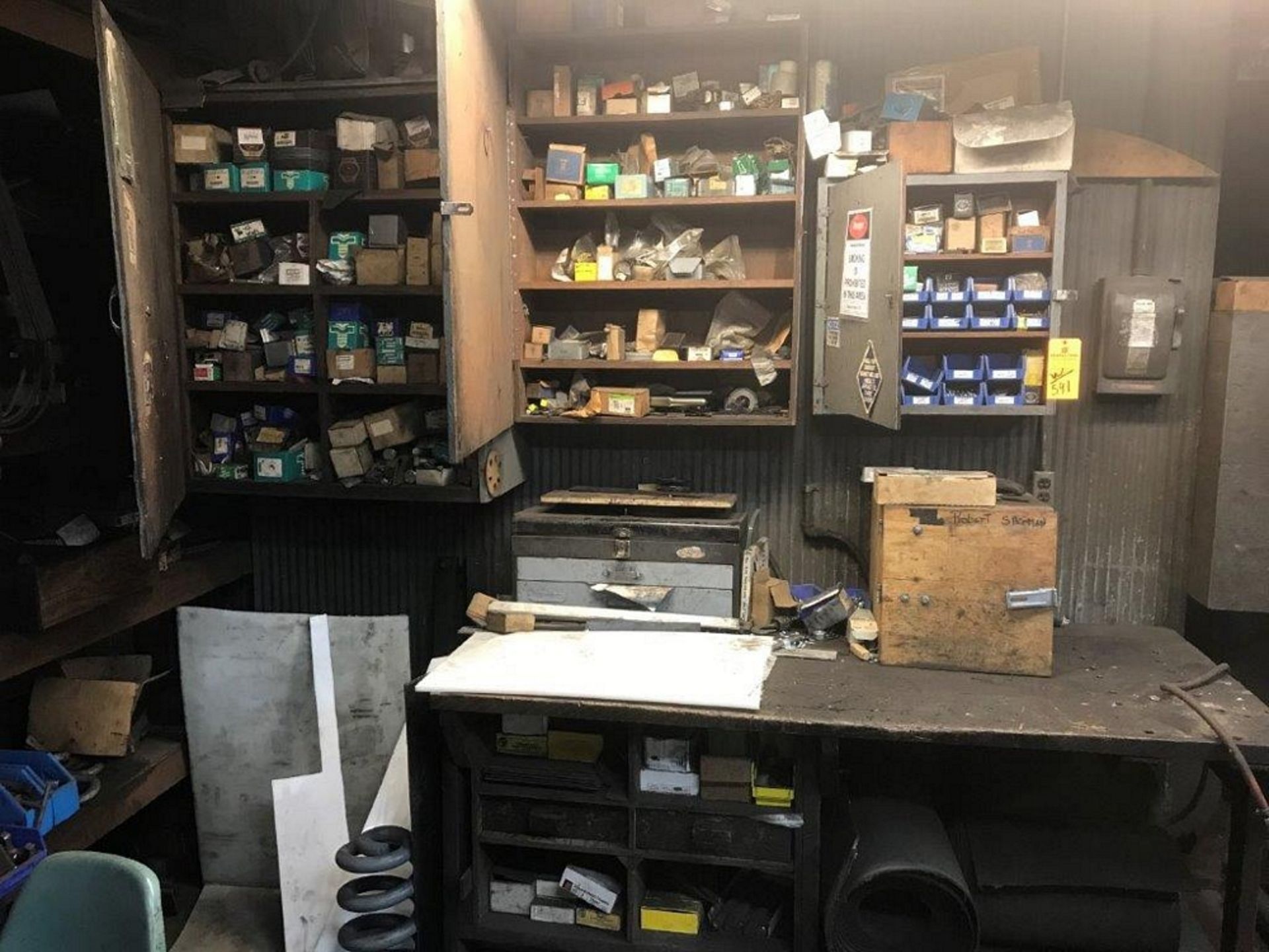 LOT OF SHELVING & BINS CONTAINING ASSORTED FASTENERS, FACILITY MAINTENANCE AND SPARE MACHINE PARTS. - Image 4 of 4