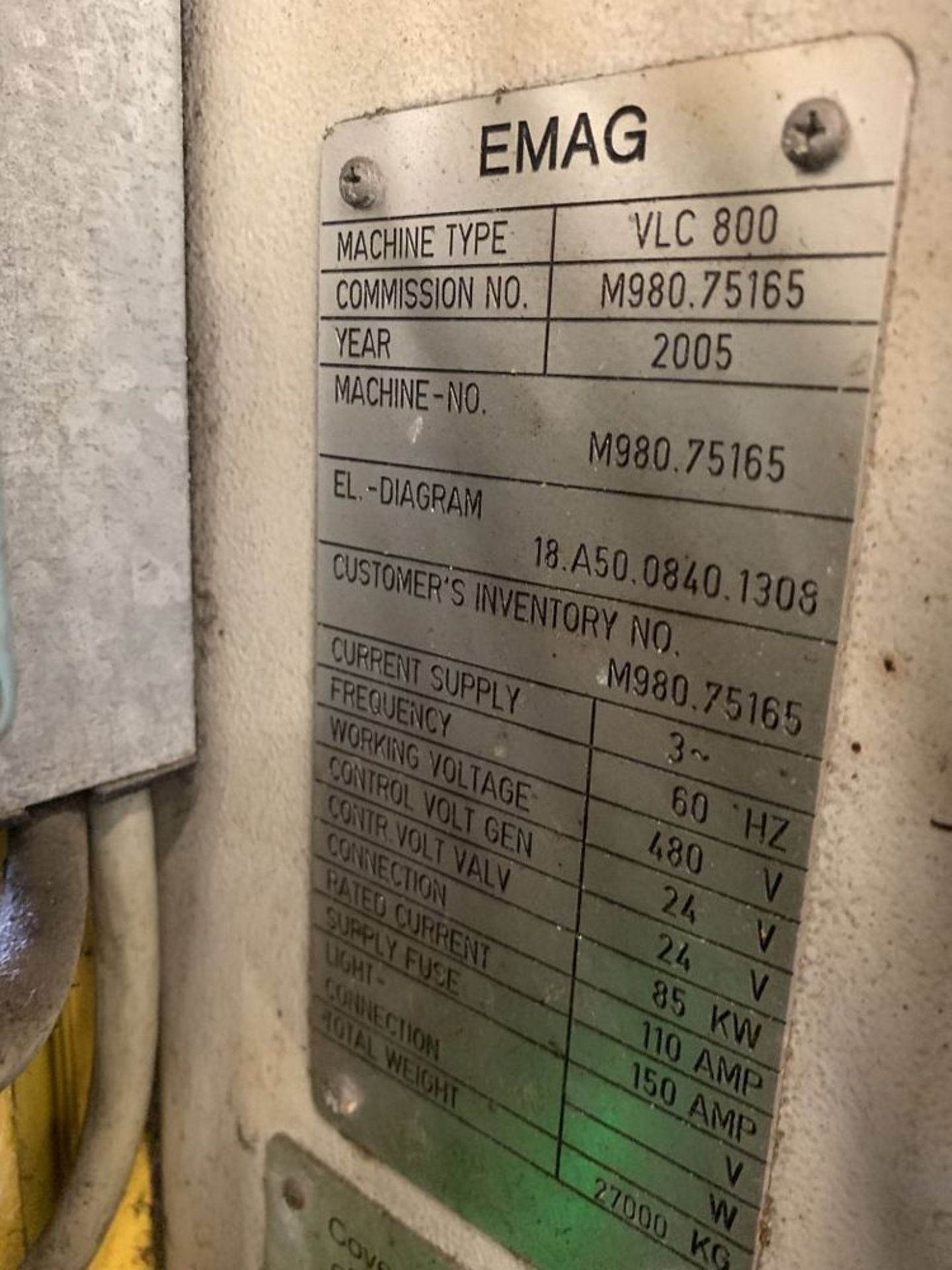 2006 EMAG VLC 800 Inverted Spindle Vertical Turning Center, s/n M980.75165, Siemens Sinumerik CNC - Image 6 of 6