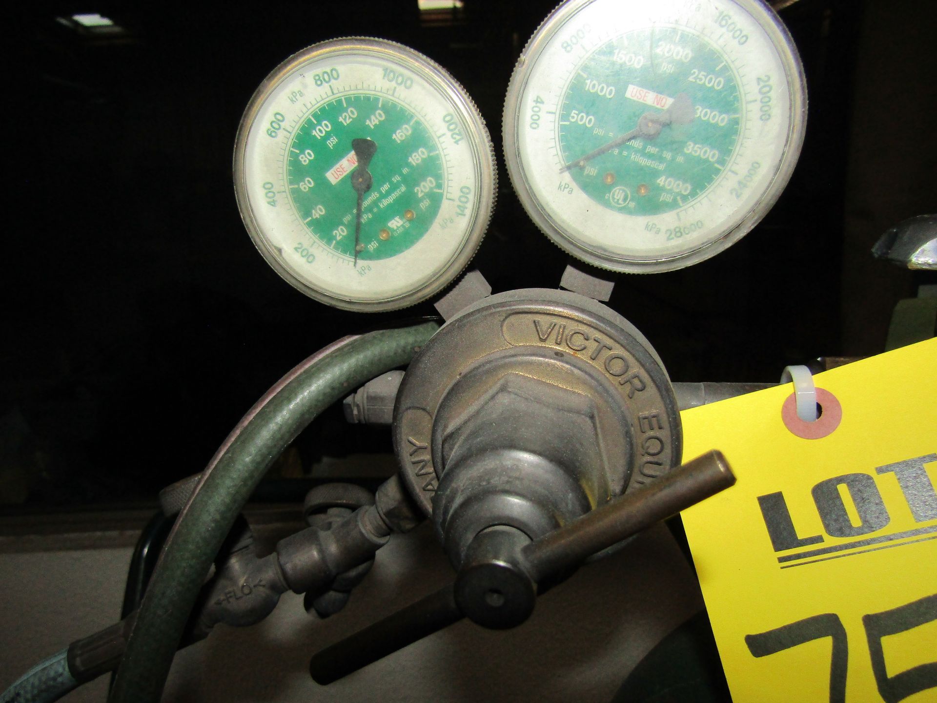 Empty Welding Tanks and Cart With Acetylene Hose, Victor Regulator Gauges - Image 2 of 2