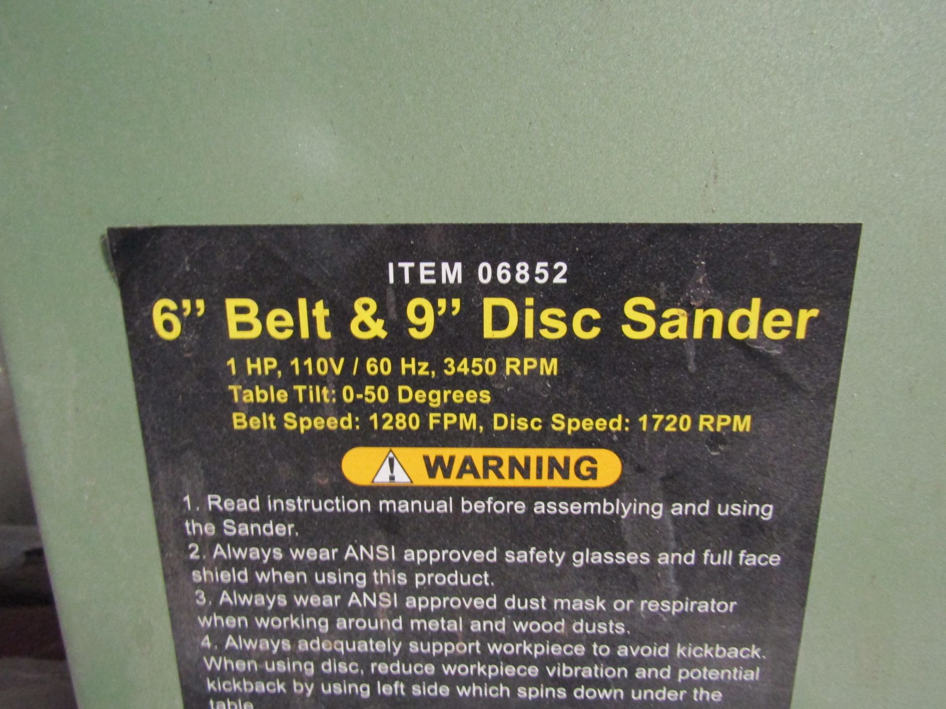 CENTRAL MACHINERY 6" Belt & 9" Disc Sander, Model 06852, With Spare Sand Paper - Image 3 of 4