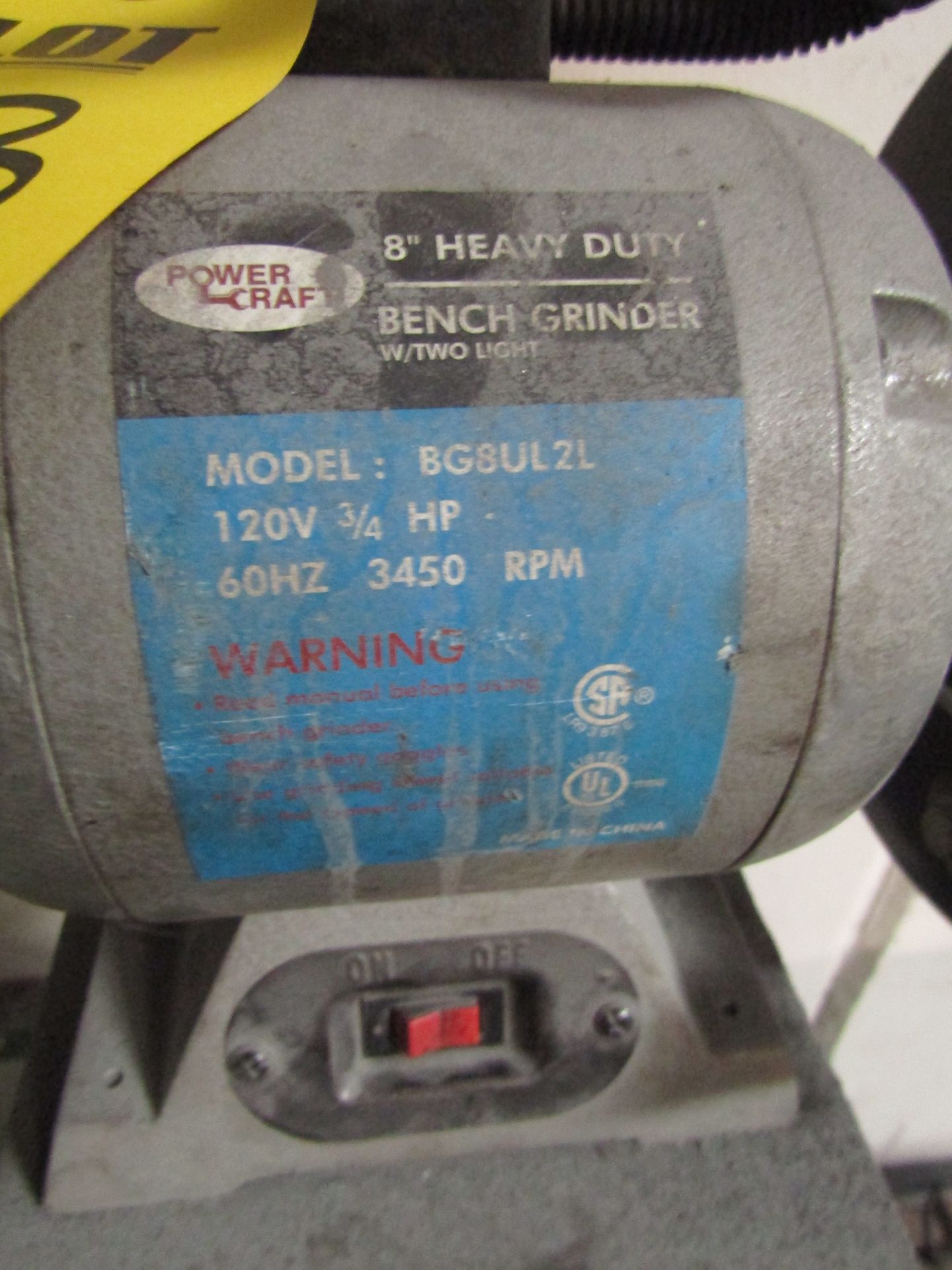 POWERCRAFT 8" Heavy Duty Pedestal Grinder, Model BG8UL2L, 120 V, 3/4 HP, 60 HZ, 3450 RPM