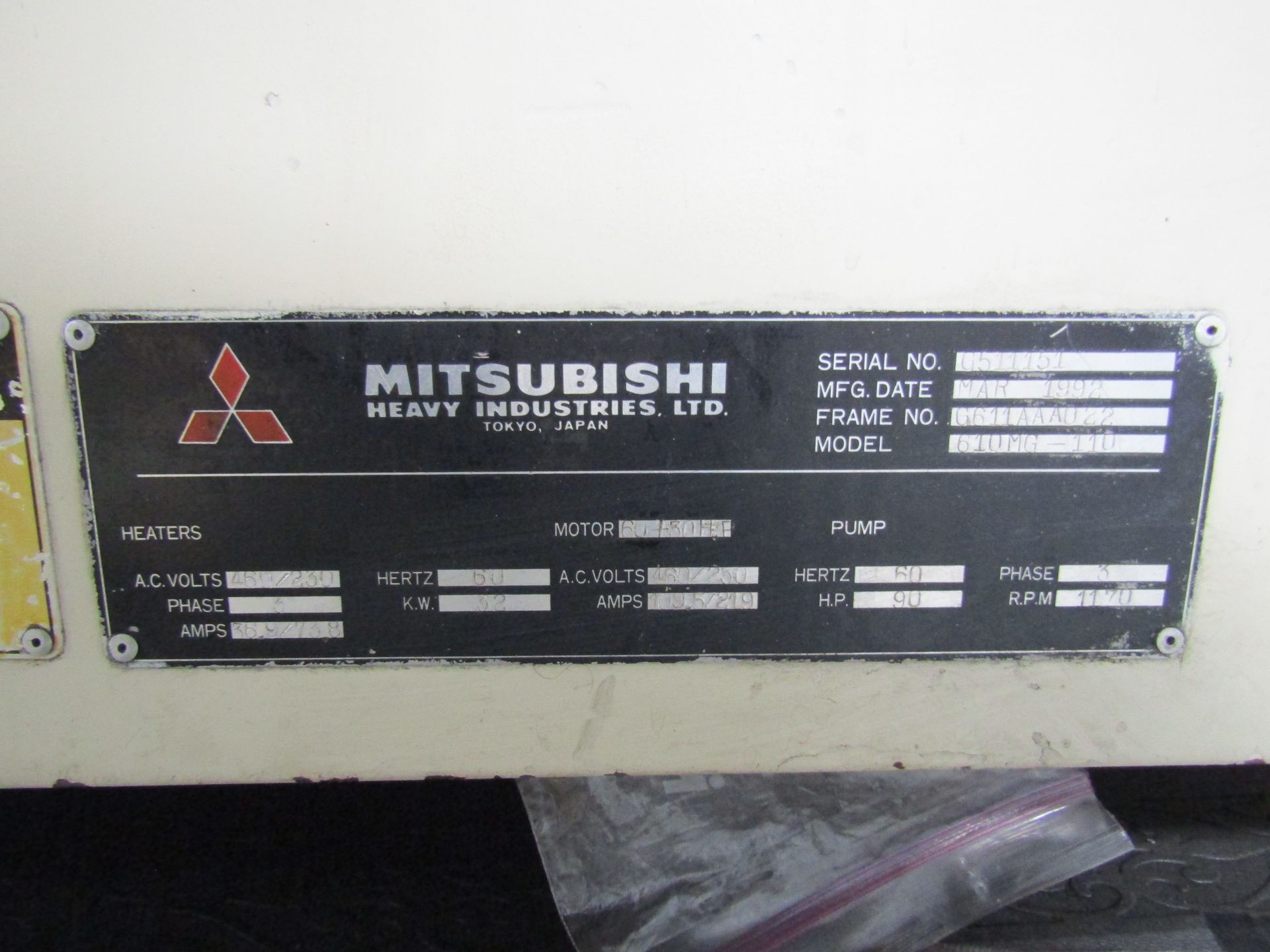 1992 MITSUBISHI 610 MG-110 4 Post Horizontal Extrusion Press With Electrical Controls, Operator - Image 5 of 11