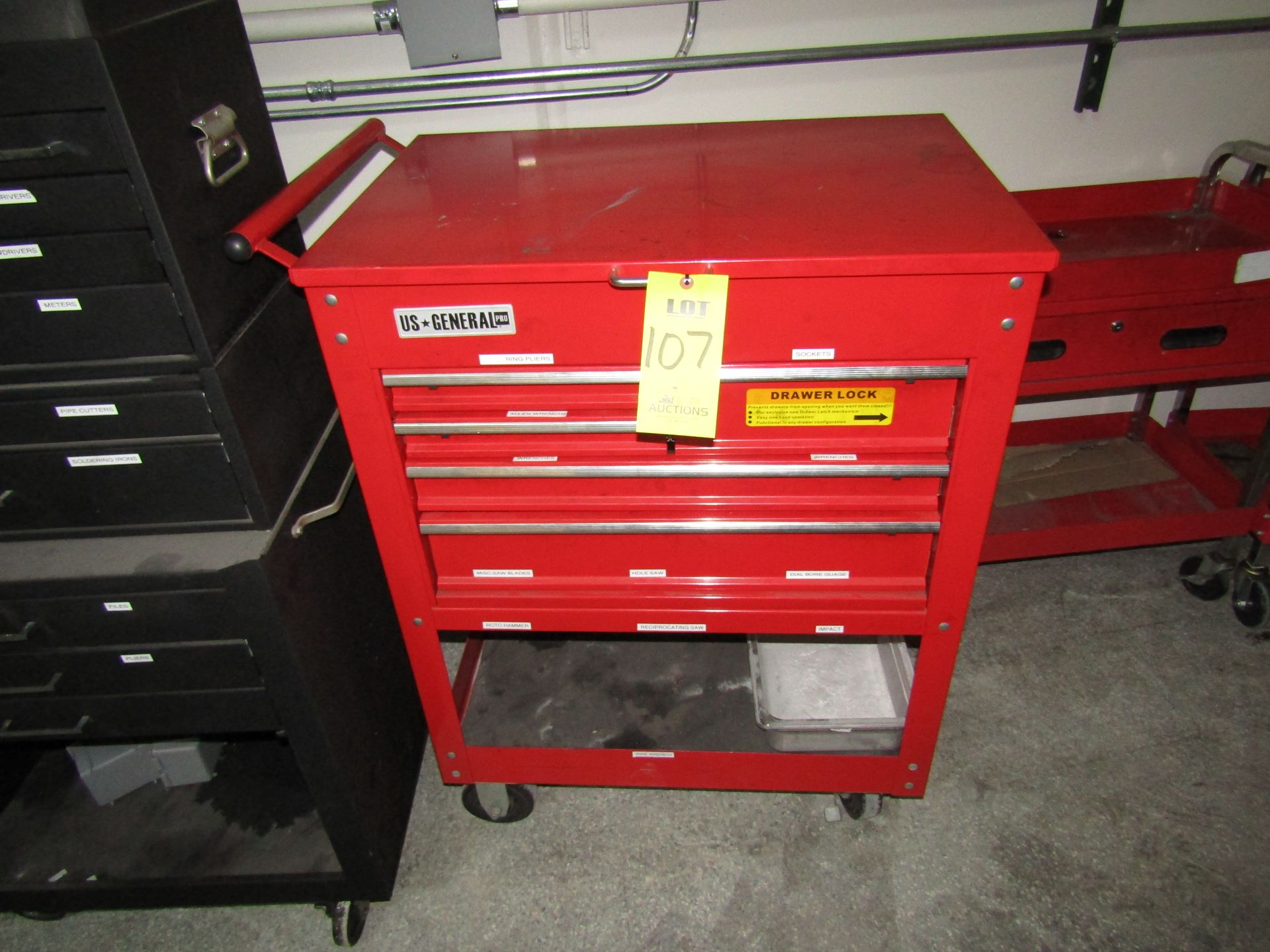 US GENERAL Rolling Job Cabinet 5 Drawer, Red