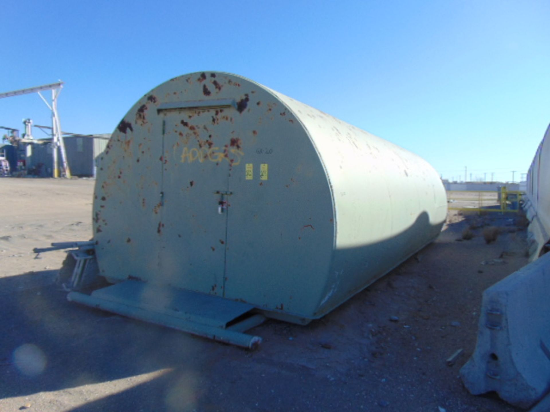 STORAGE SHED, CUSTOM, steel fabricated, approx. 10’W. x 30’L. heavy steel plate construction, skid