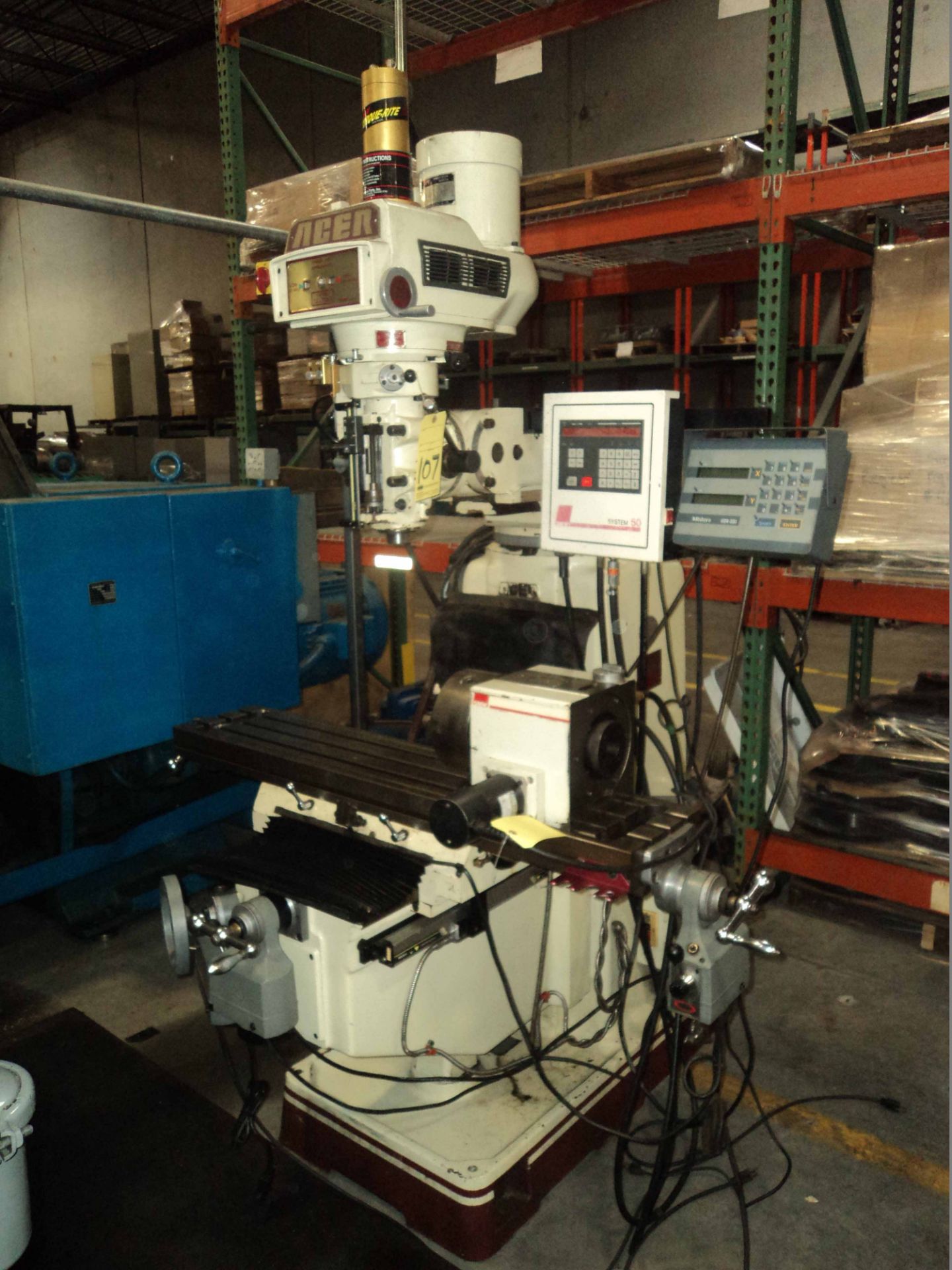 VERTICAL TURRET MILL, ACER MDL. 3VKH, new 1995, 10" x 54" table, Mitutoyo 2-axis D.R.O., 3-axis pwr.