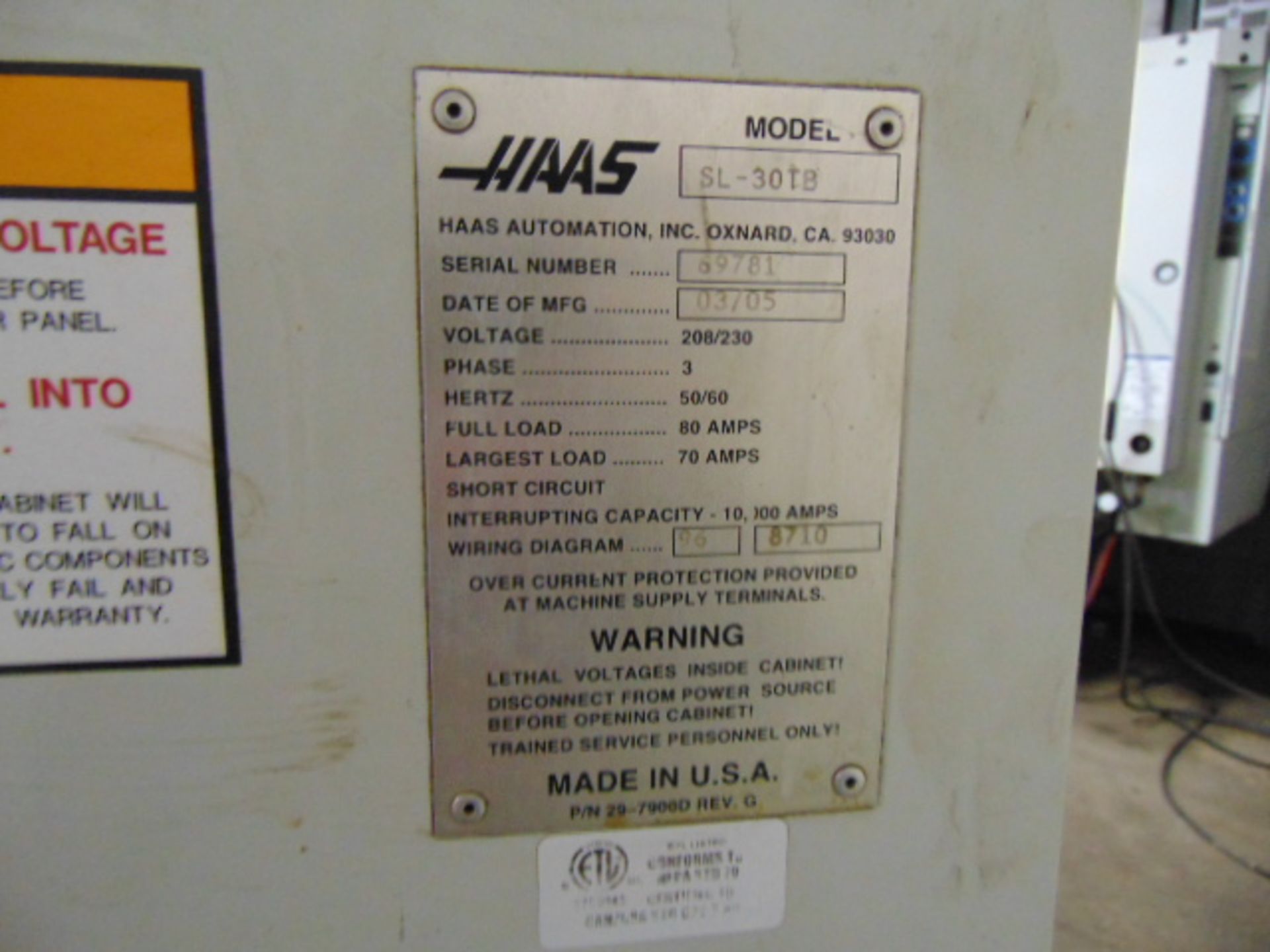 CNC LATHE, HAAS MDL. SL30TB BIG BORE, new 3/2005, 30” max. swing, 16” turn dia., 34” turn length, - Image 10 of 11