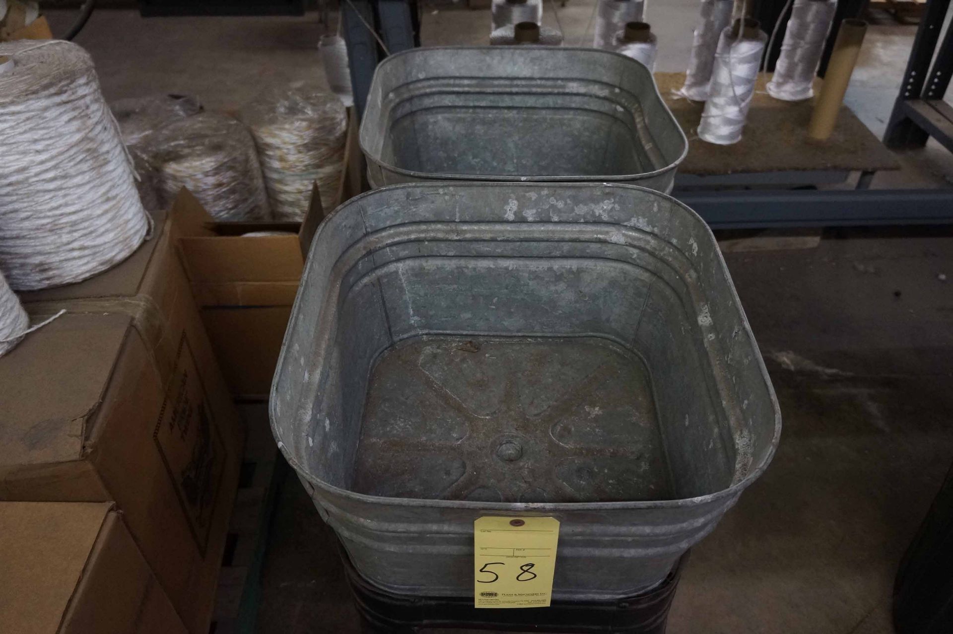 LOT OF GALVENIZED CONTAINERS, w/stand