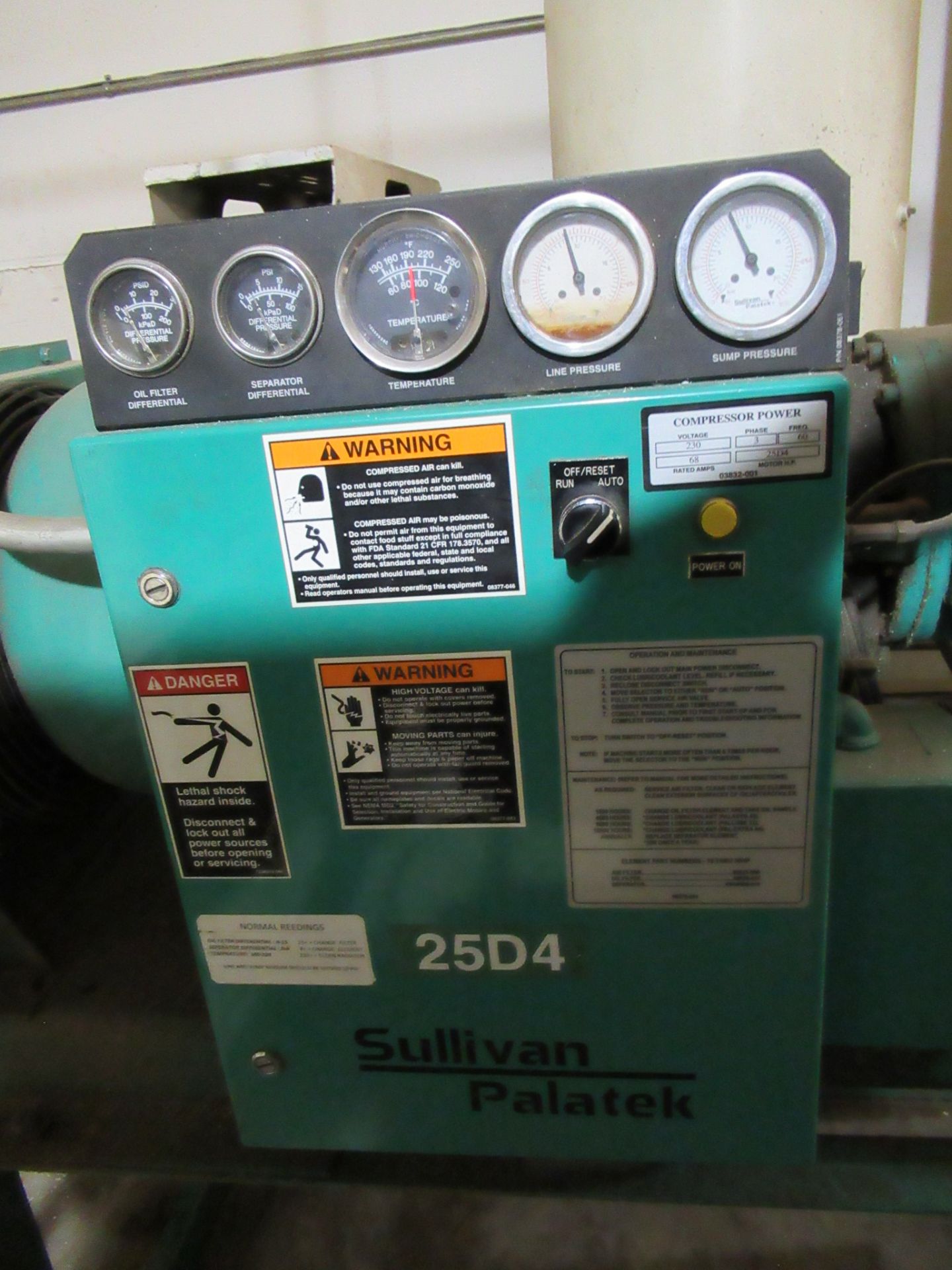 SULLIVAN PALATEK MDL. 25D4 ROTARY SCREW TYPE AIR COMPRESSOR, 25 HP motor (Location C: Moore - Image 3 of 5