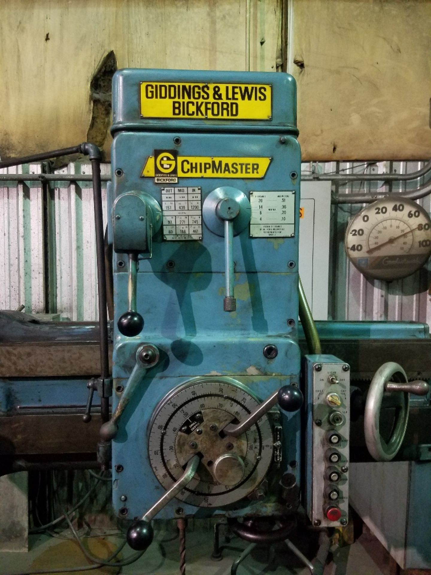 3’ x 9” GIDDINGS & LEWIS BICKFORD RADIAL ARM DRILL, Chipmaster, S/N 951-00565-74. (Location R: - Image 2 of 3