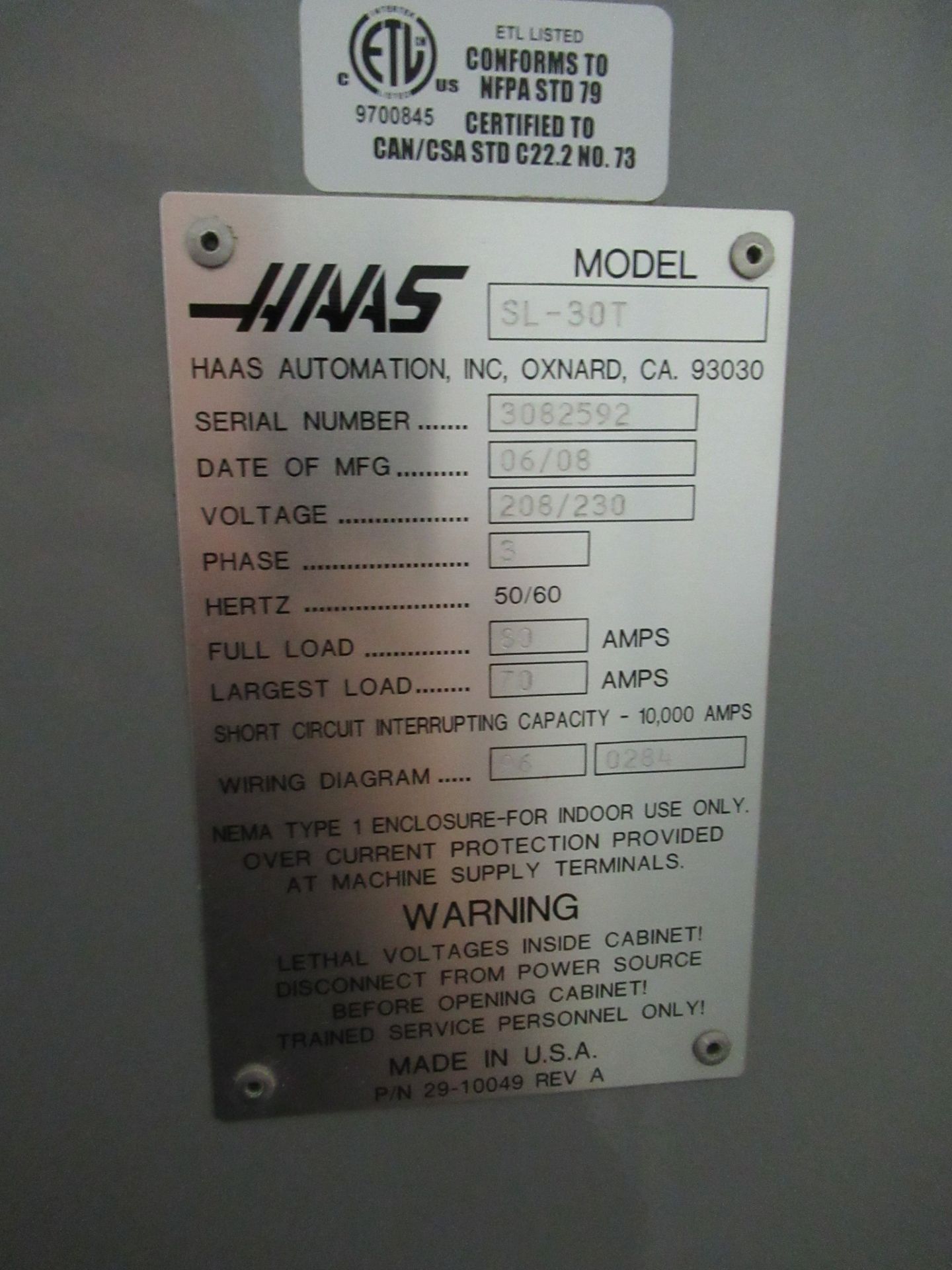 HAAS MDL. SL30T CNC LATHE, new 2008, Haas CNC control, 30” swing, 34” cutting length, 3” bar - Image 8 of 8