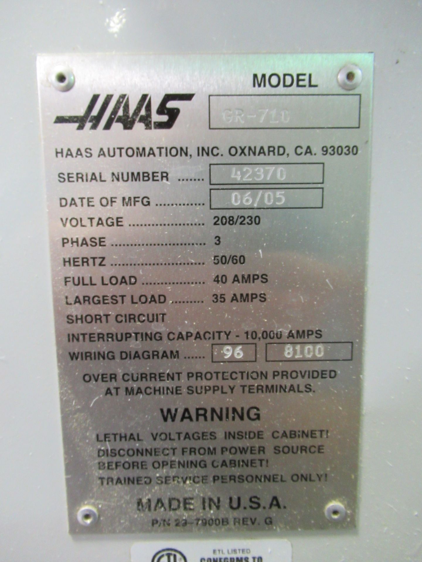 HAAS GR-710 CNC GANTRY ROUTER, New in 2006, 72” x 122” vacuum table, Travels: 121”-X, 85”-Y, 24”Z, - Image 7 of 7