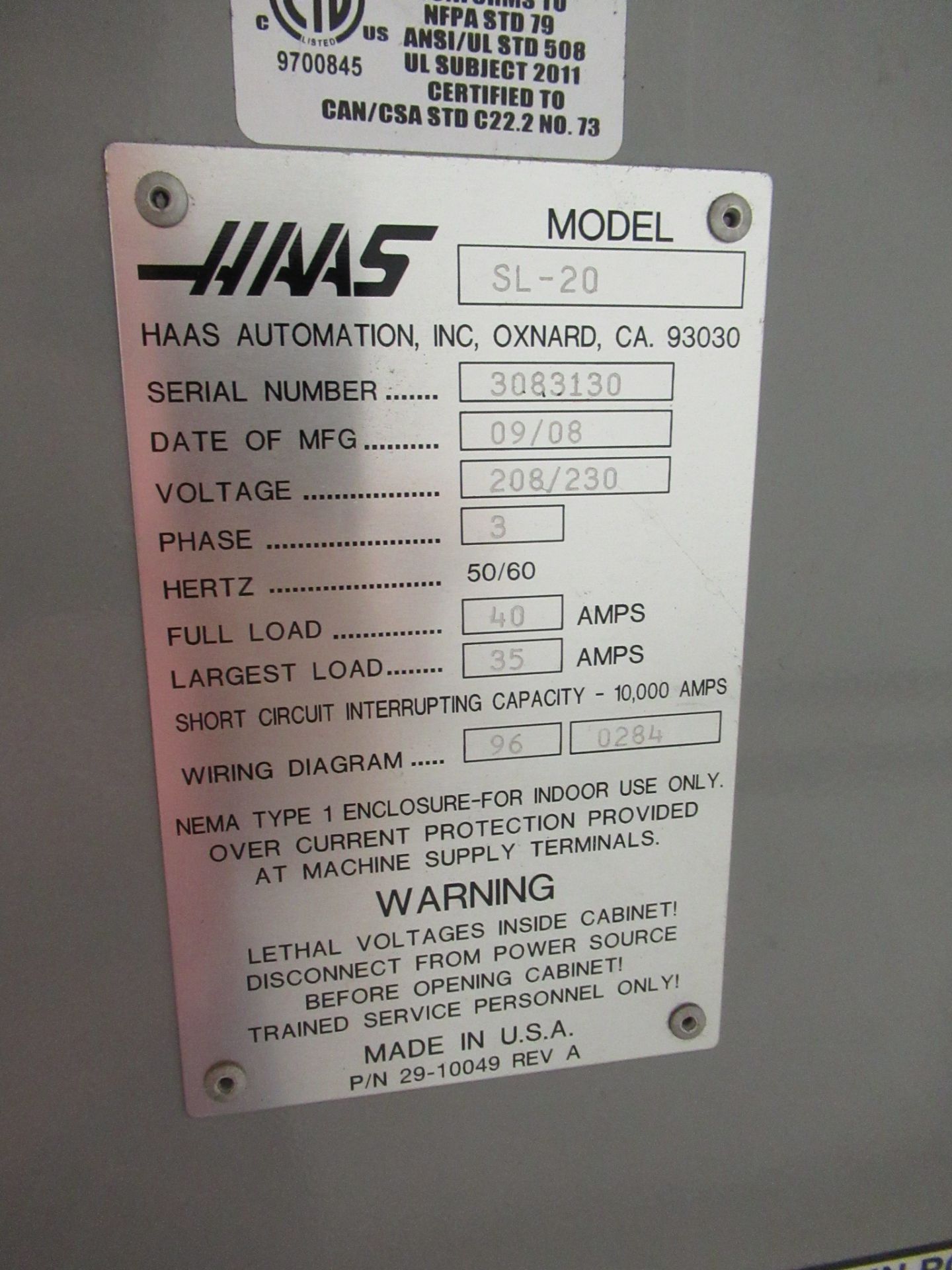 HAAS MDL. SL-20 CNC LATHE, new 9/2008, Haas CNC control, 20 HP Vector drive, SamChulley 8" Mdl. HS08 - Image 24 of 25