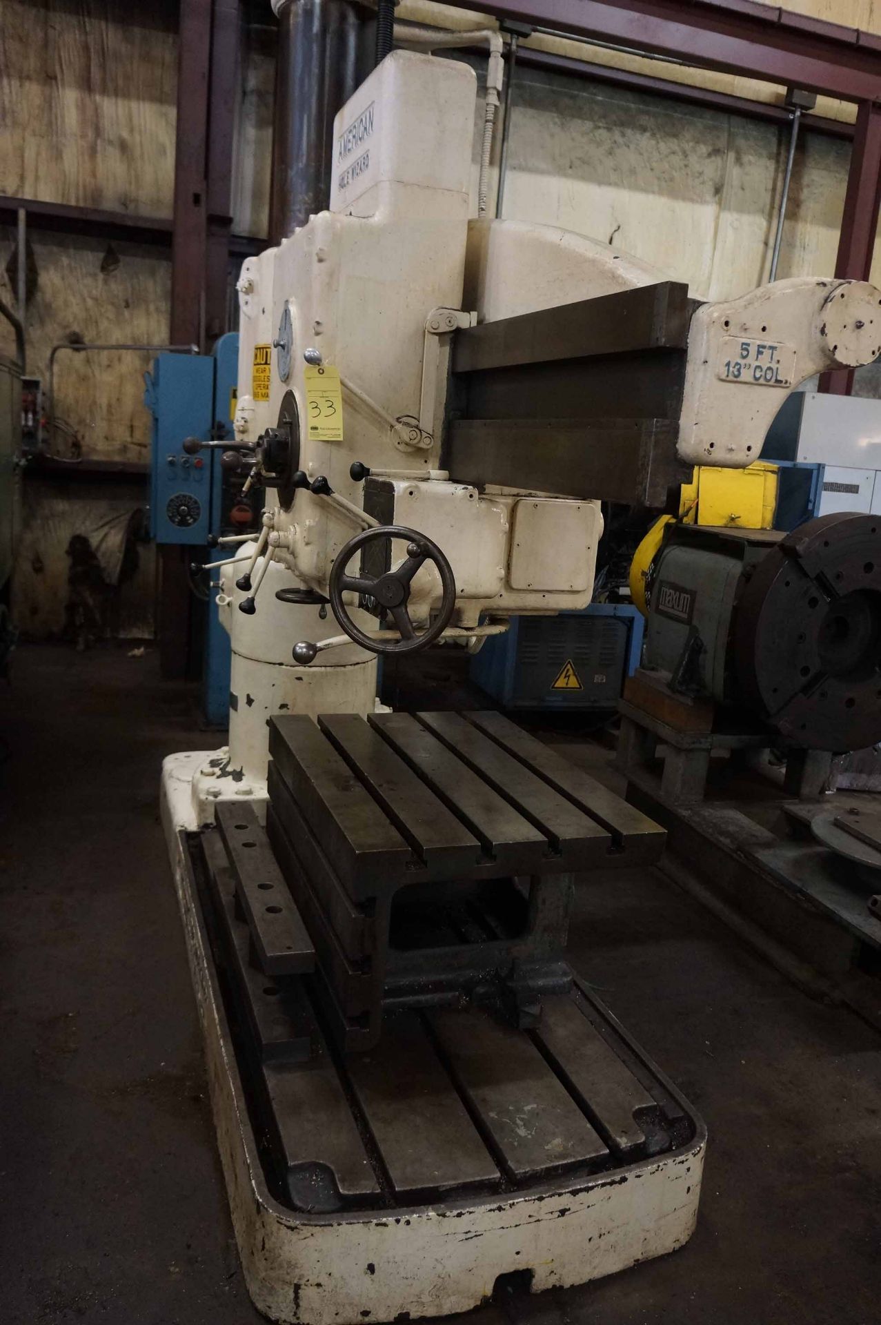 RADIAL ARM DRILL, AMERICAN HOLE WIZARD 5' X 13", spds: 20-1600 RPM, large plain box table, S/N