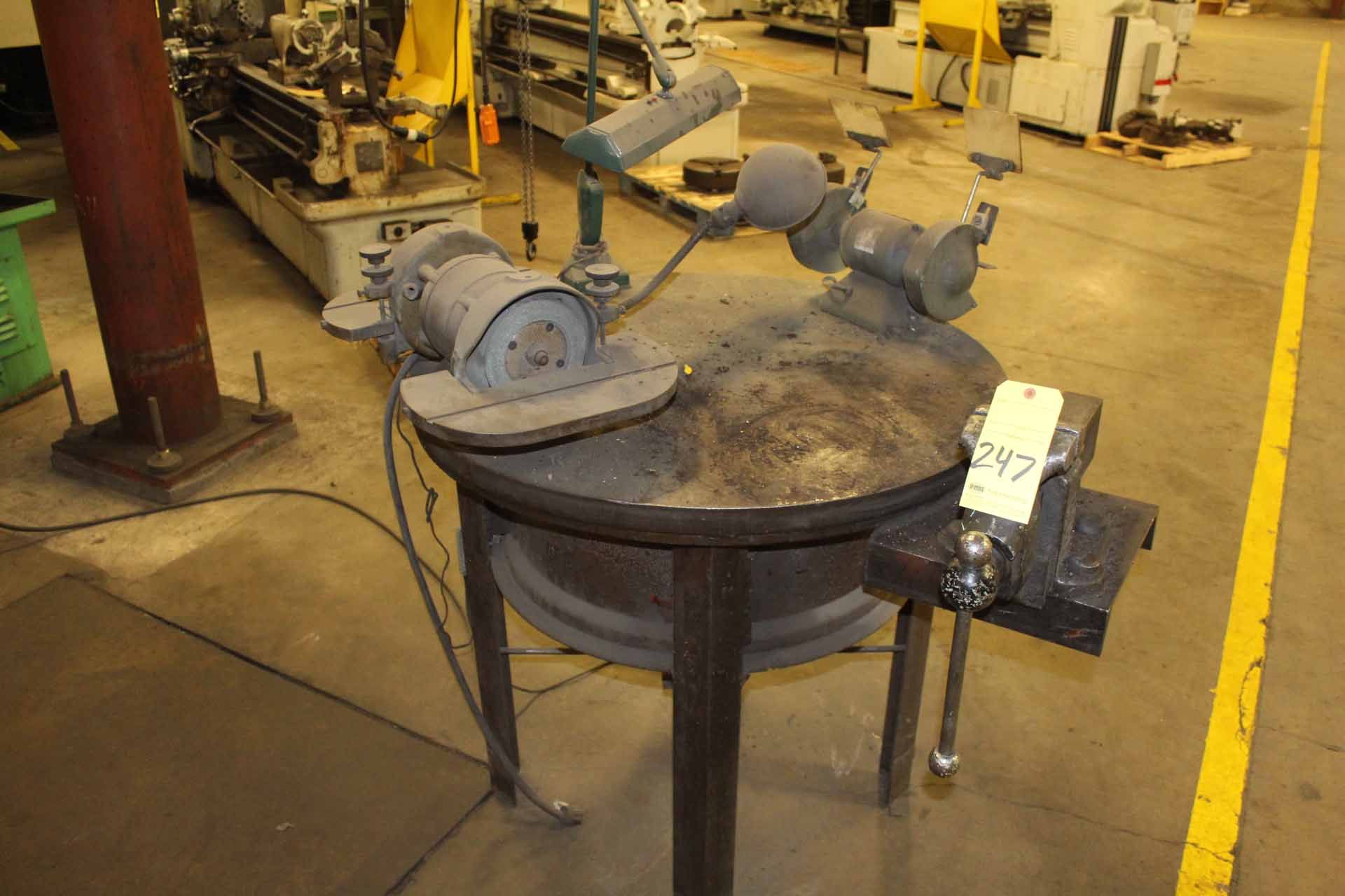 LOT CONSISTING OF: 39-1/2" dia. steel table w/6" dbl. end face type tool grinder, 6" dbl. end