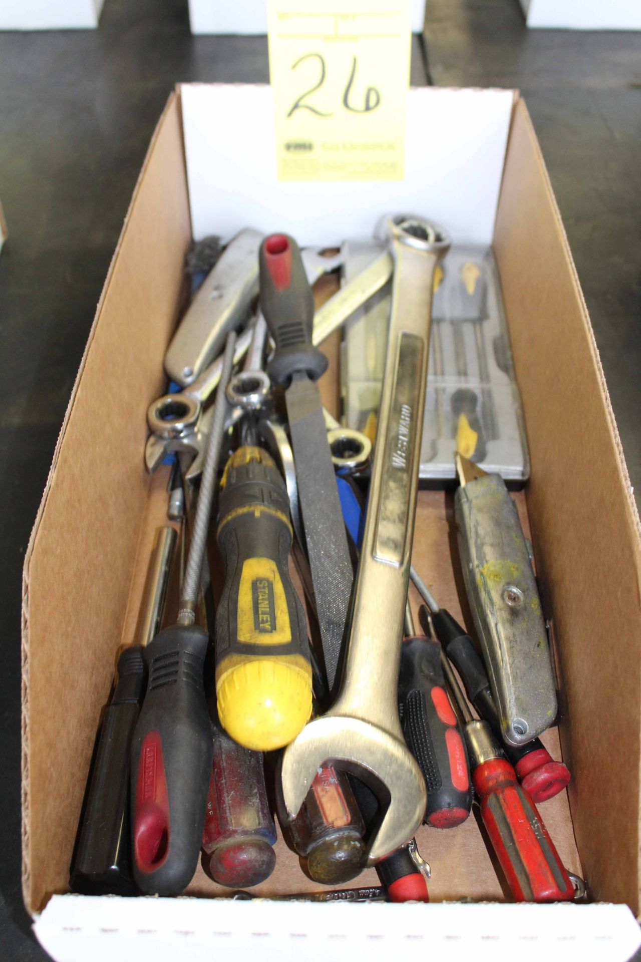 LOT CONSISTING OF: mechanics wrenches, screwdrivers & files (in one box)