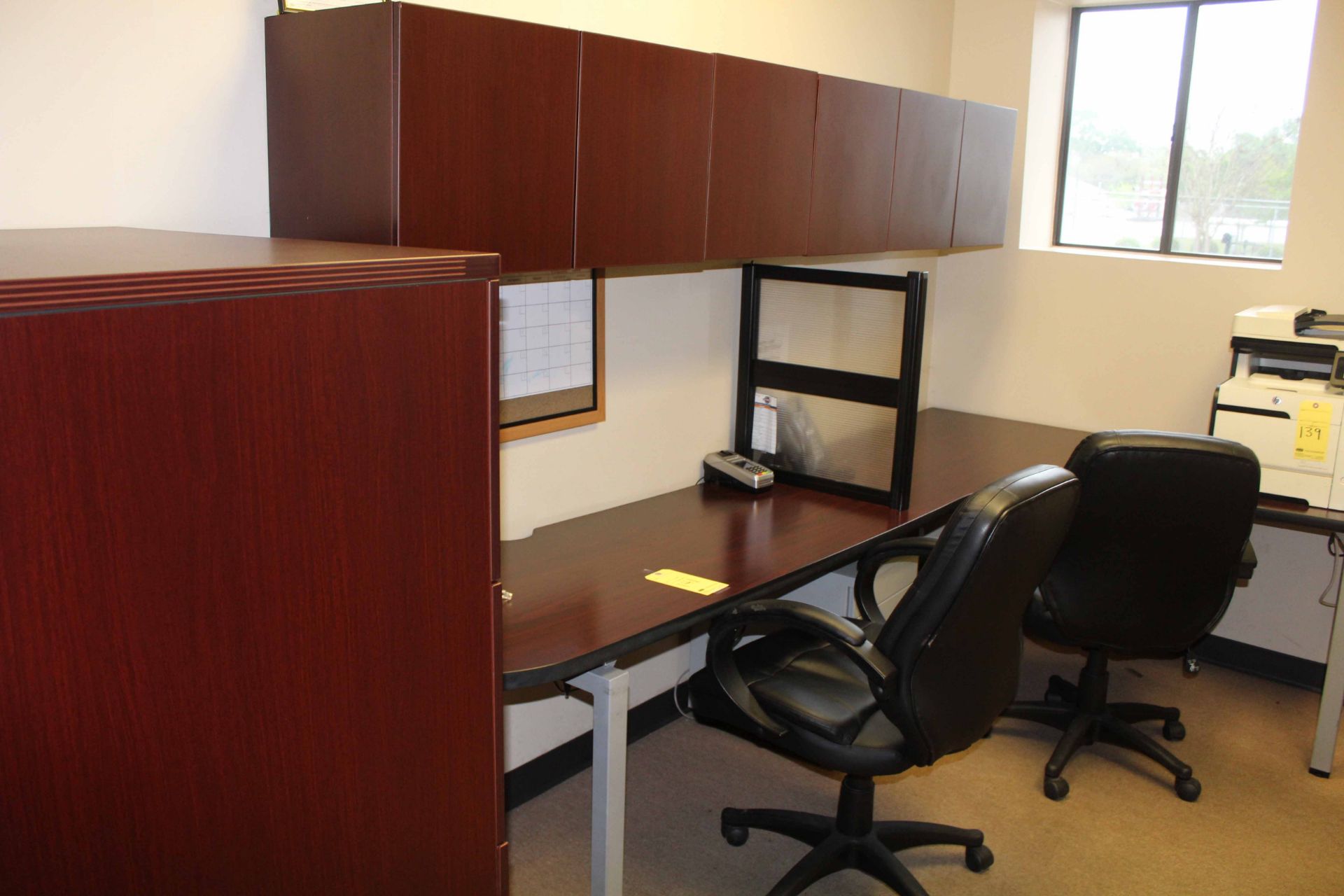 LOT OF OFFICE FURNITURE: modular workstation, bookcase, (2) 4-drawer lateral file cabinets, (2)
