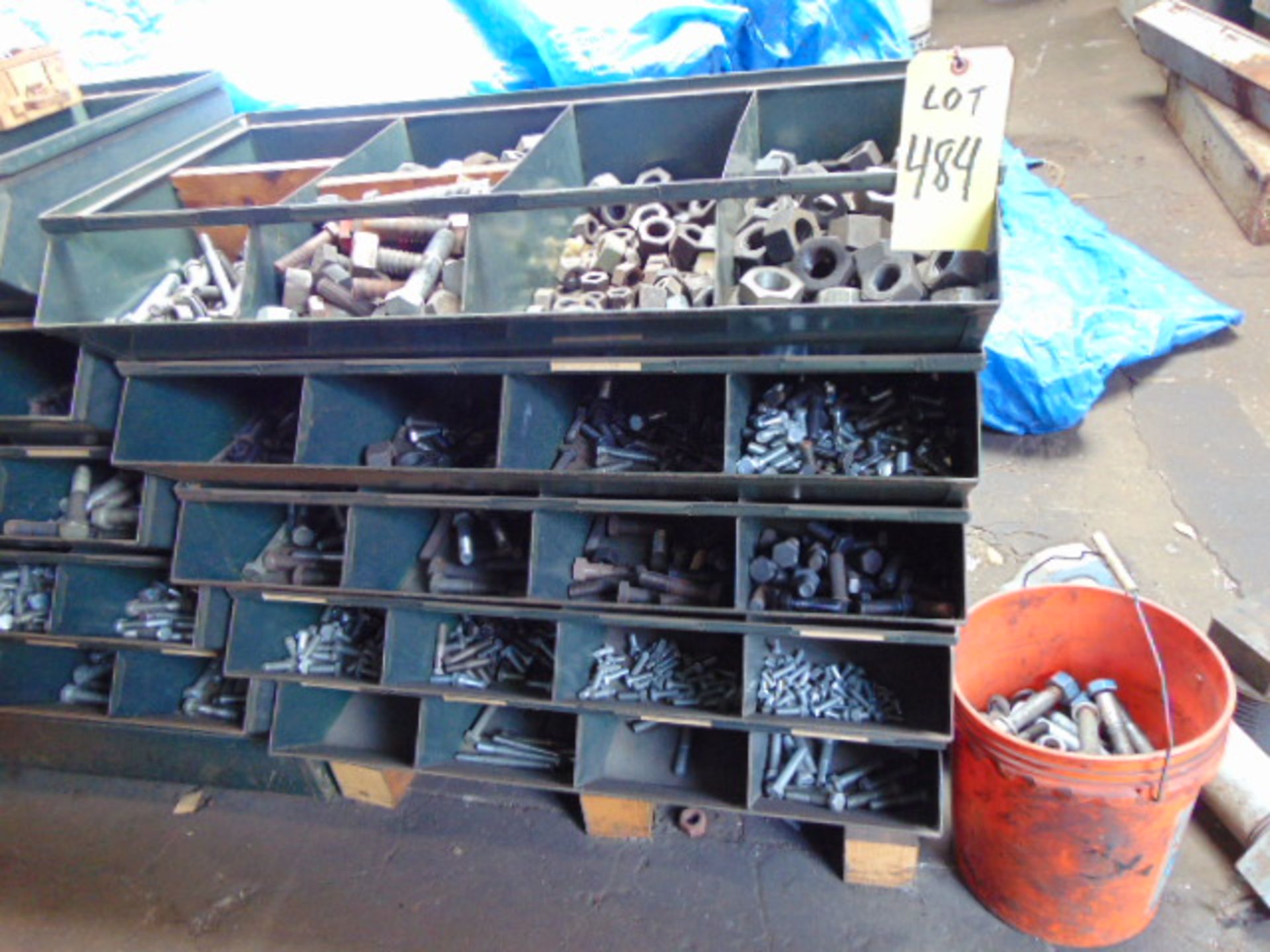 LOT CONSISTING OF: assorted nuts, bolts, hardware, steel bins & (2) sections of shelving - Image 2 of 5