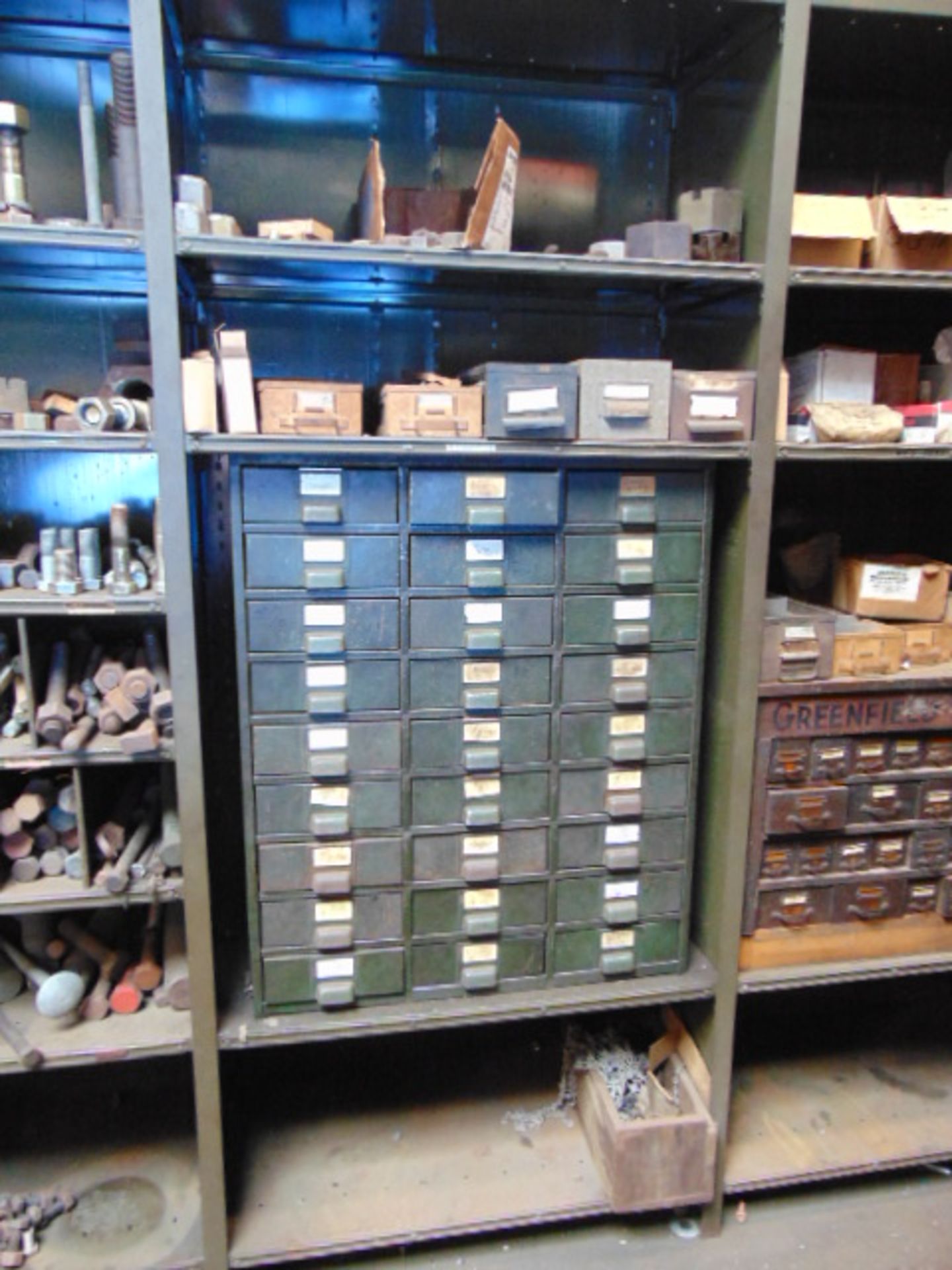 LOT CONSISTING OF: assorted nuts, bolts, hardware & (5) sections of shelving - Image 3 of 6
