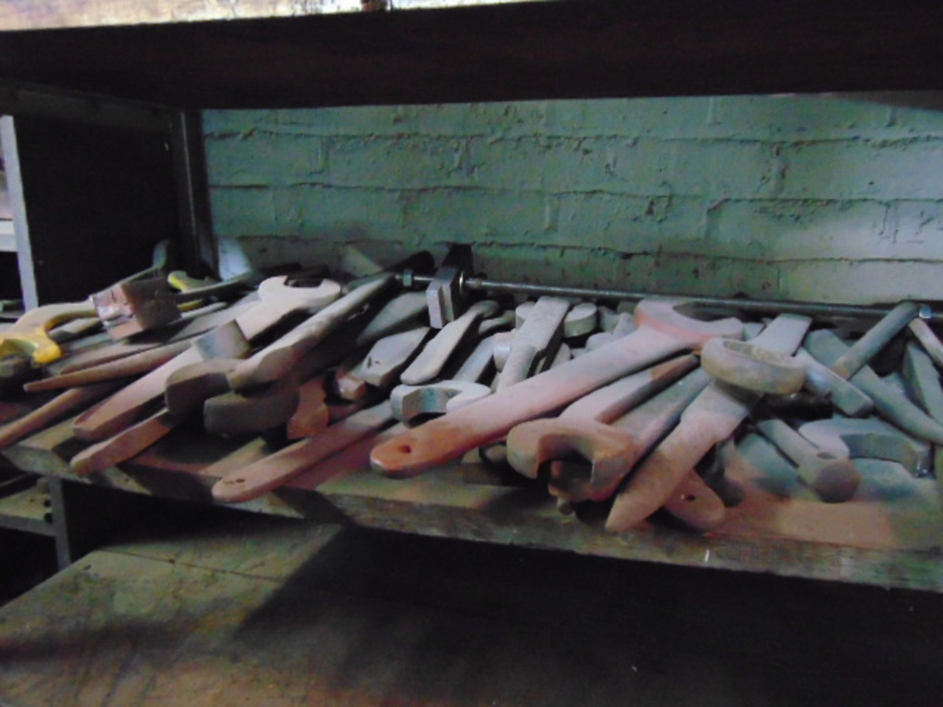 LOT CONSISTING OF: assorted wrenches, taps, reamers, misc. & (3) sections of shelving - Image 4 of 5