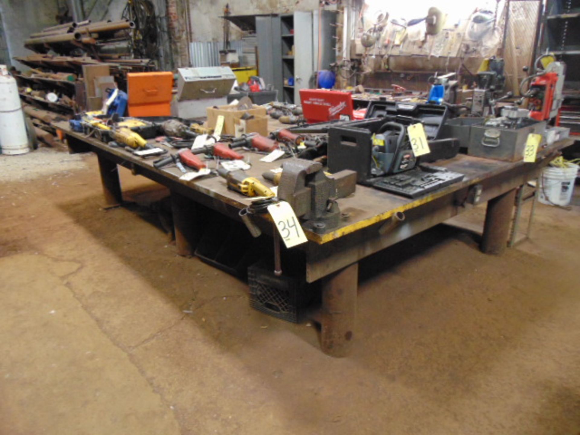 STEEL TABLE, 144" x 97" x 1-1/4", w/vise (cannot be removed until contents have been taken)