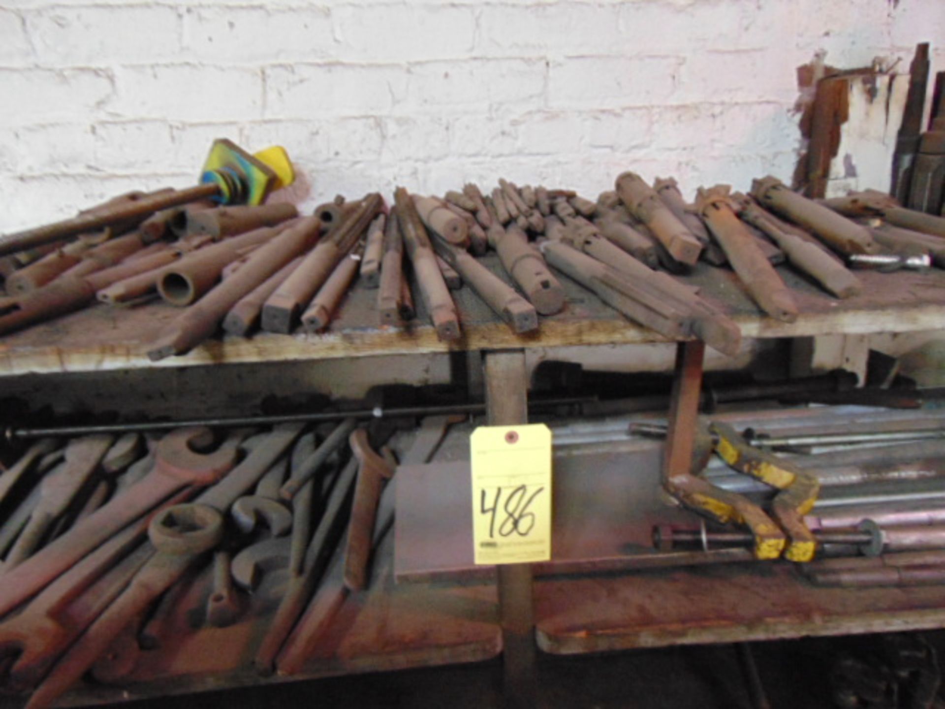 LOT CONSISTING OF: assorted wrenches, taps, reamers, misc. & (3) sections of shelving - Image 3 of 5