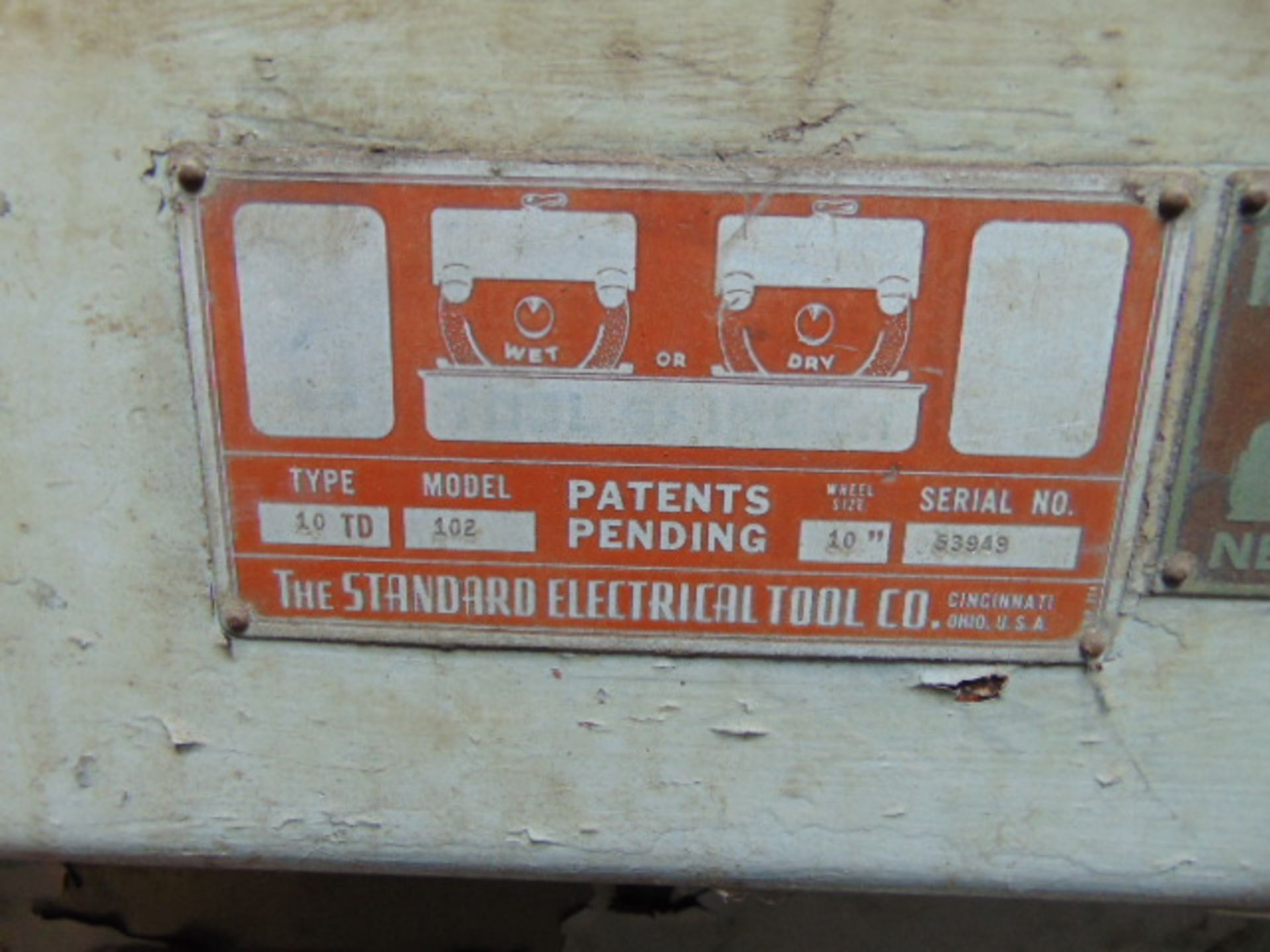 CARBIDE GRINDER, STANDARD ELECTRICAL MDL. 102, S/N 53949 - Image 2 of 2