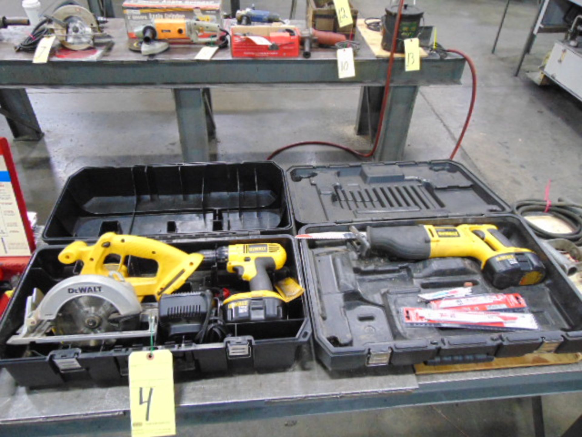 LOT CONSISTING OF: Dewalt circular saw, 18 V., drill, saws all w/charger & (2) batteries