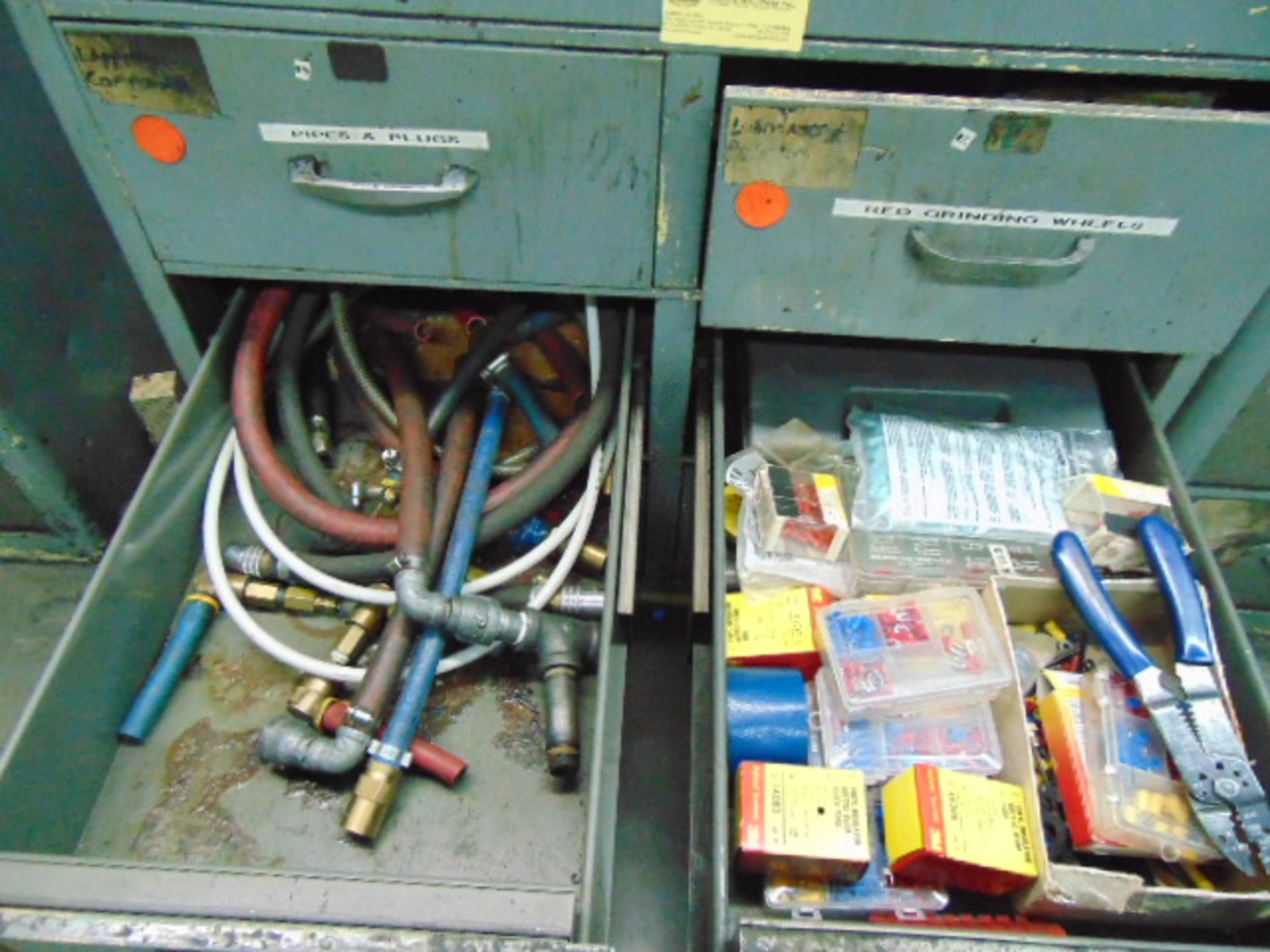 LOT CONSISTING OF: grinding wheels, hoses, electrical connections & misc., w/cabinet, assorted - Image 4 of 5