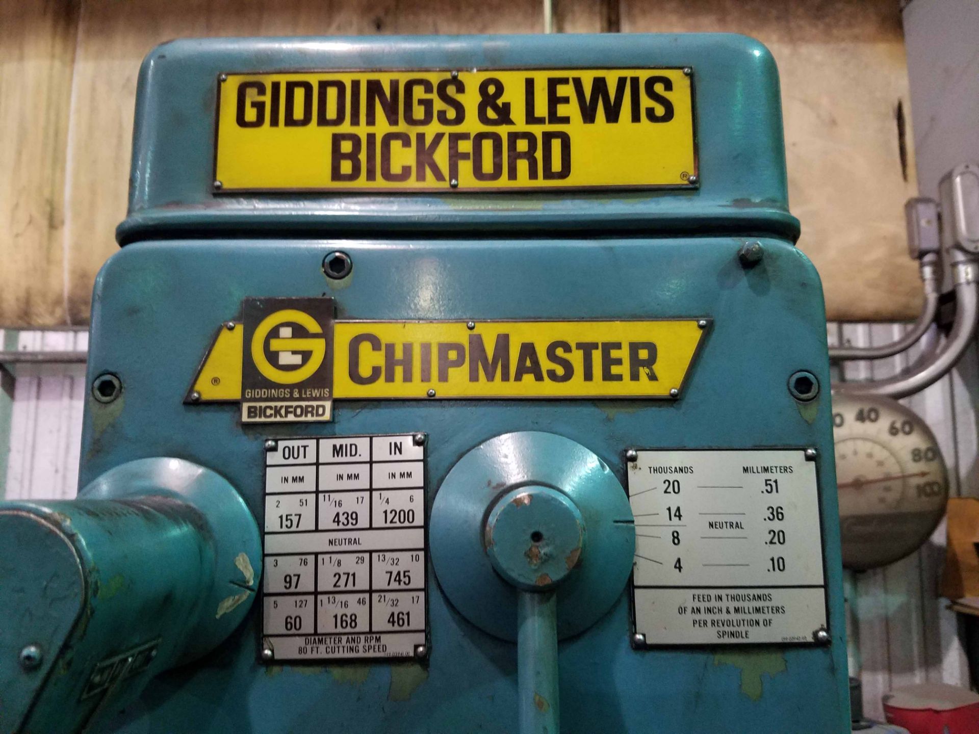 RADIAL ARM DRILL, 3' X 9" GIDDINGS & LEWIS BICKFORD, Chipmaster, S/N 951-00565-74. (Location BB: - Image 2 of 4