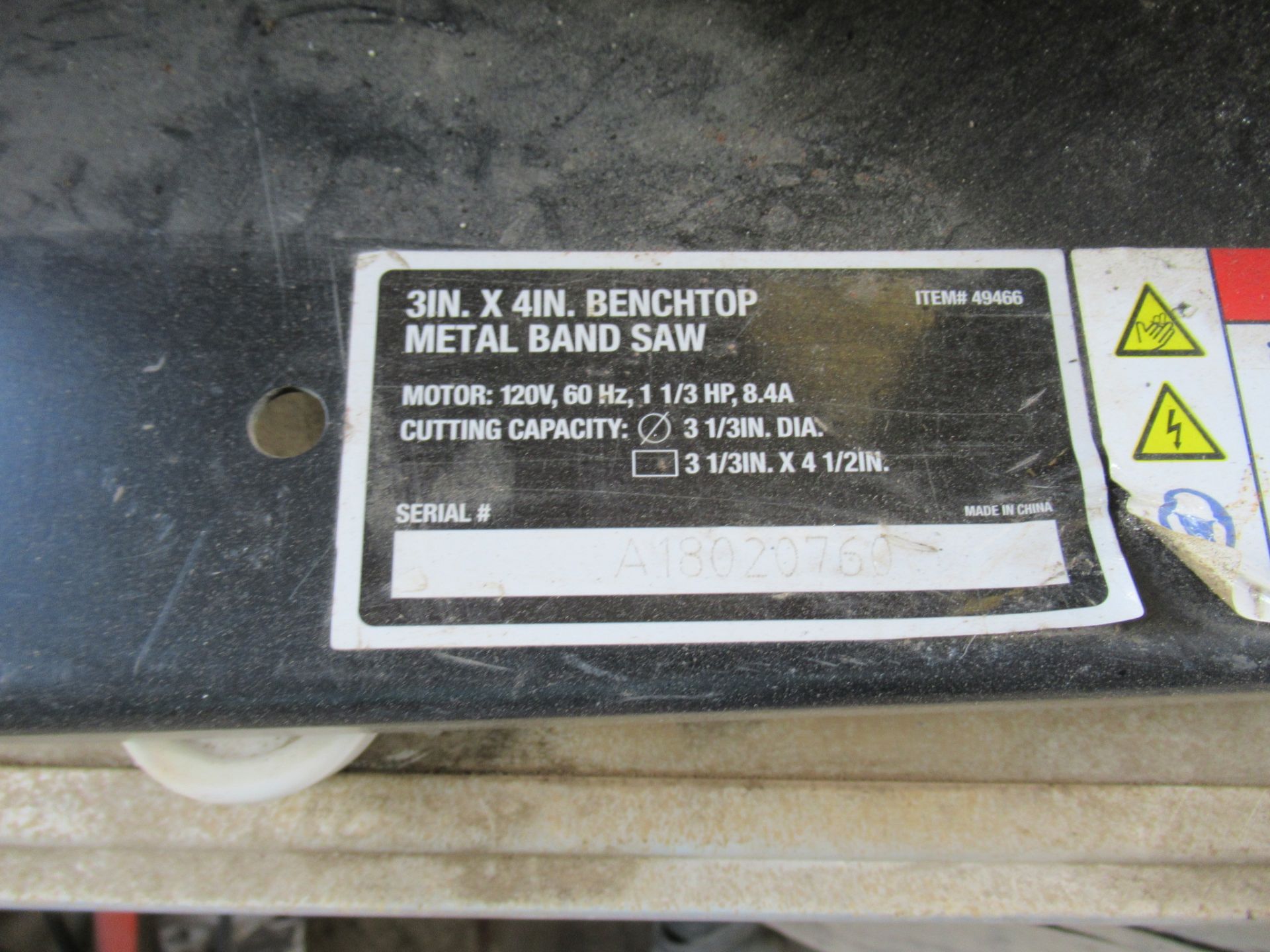 BENCH TOP METAL BANDSAW, KLUTCH 3" X 4", 3-1/3" rd. cap., 3-1/3" x 4-1/2" rect. cap., S/N - Image 3 of 3