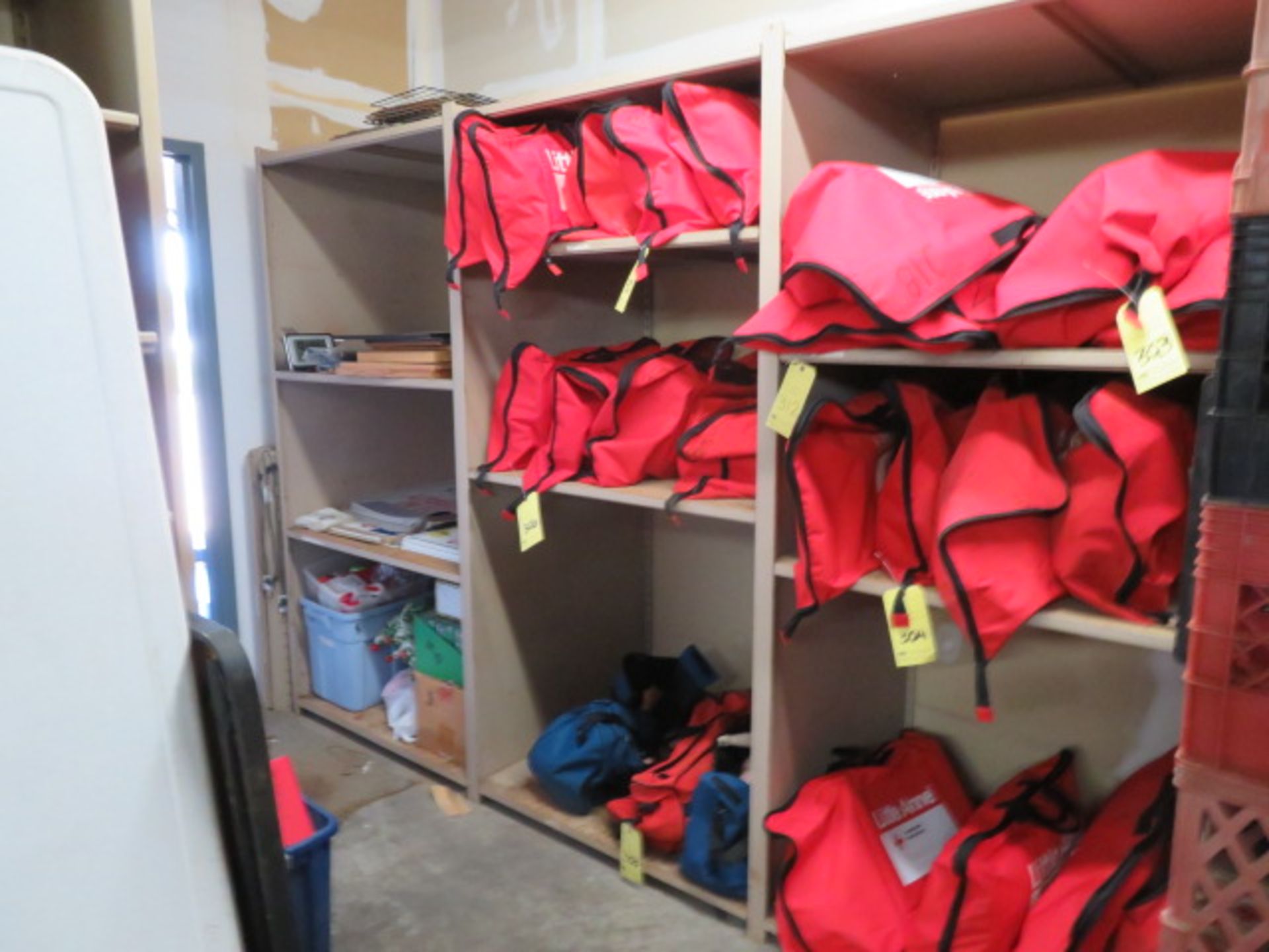 LOT OF METAL STORAGE SHELVING (4) sections. (Note: contents on or around shelves are not included)