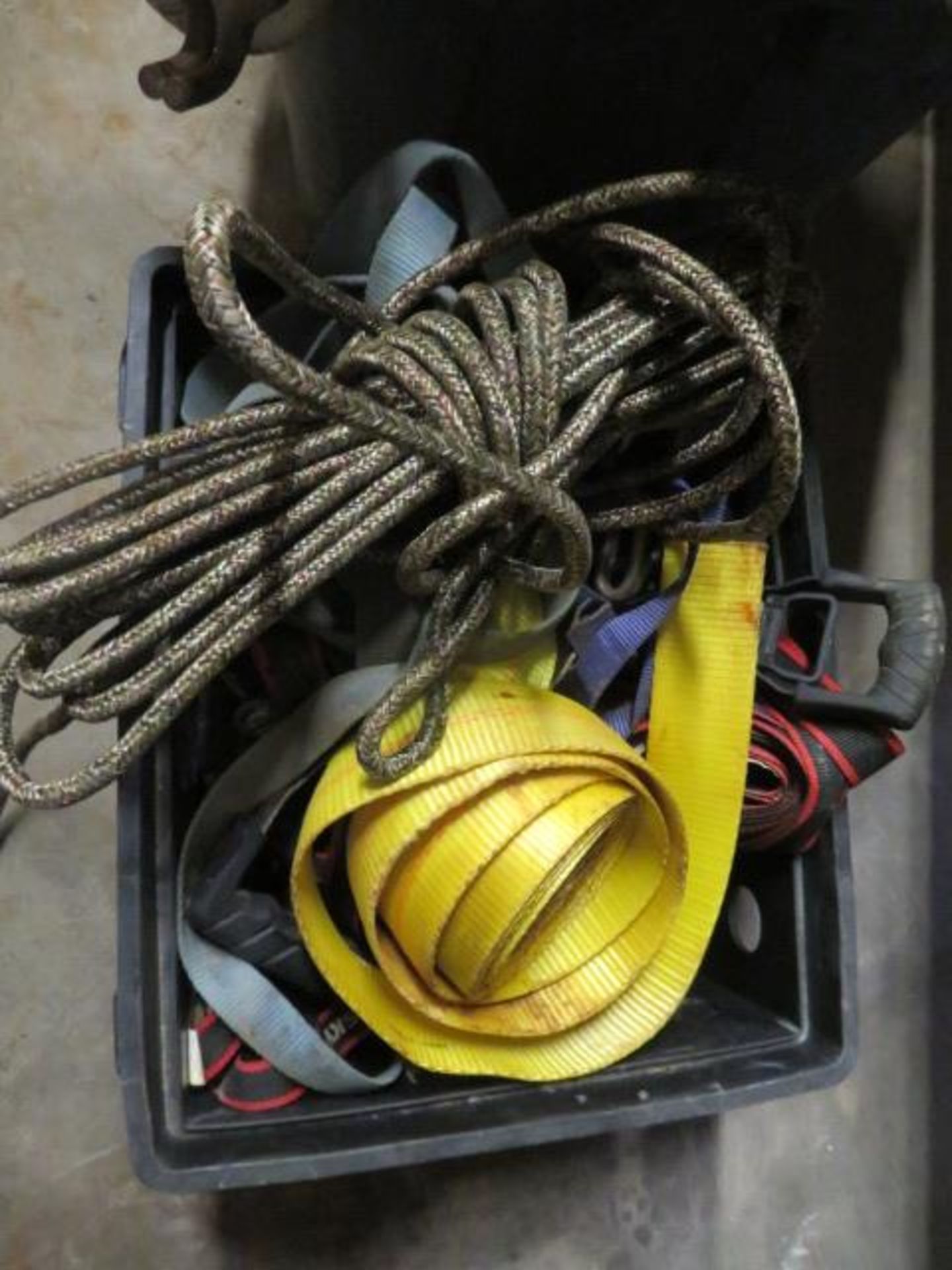 LOT CONSISTING OF: tie down nylon straps, rope, rachet straps, (three containers) - Image 2 of 4