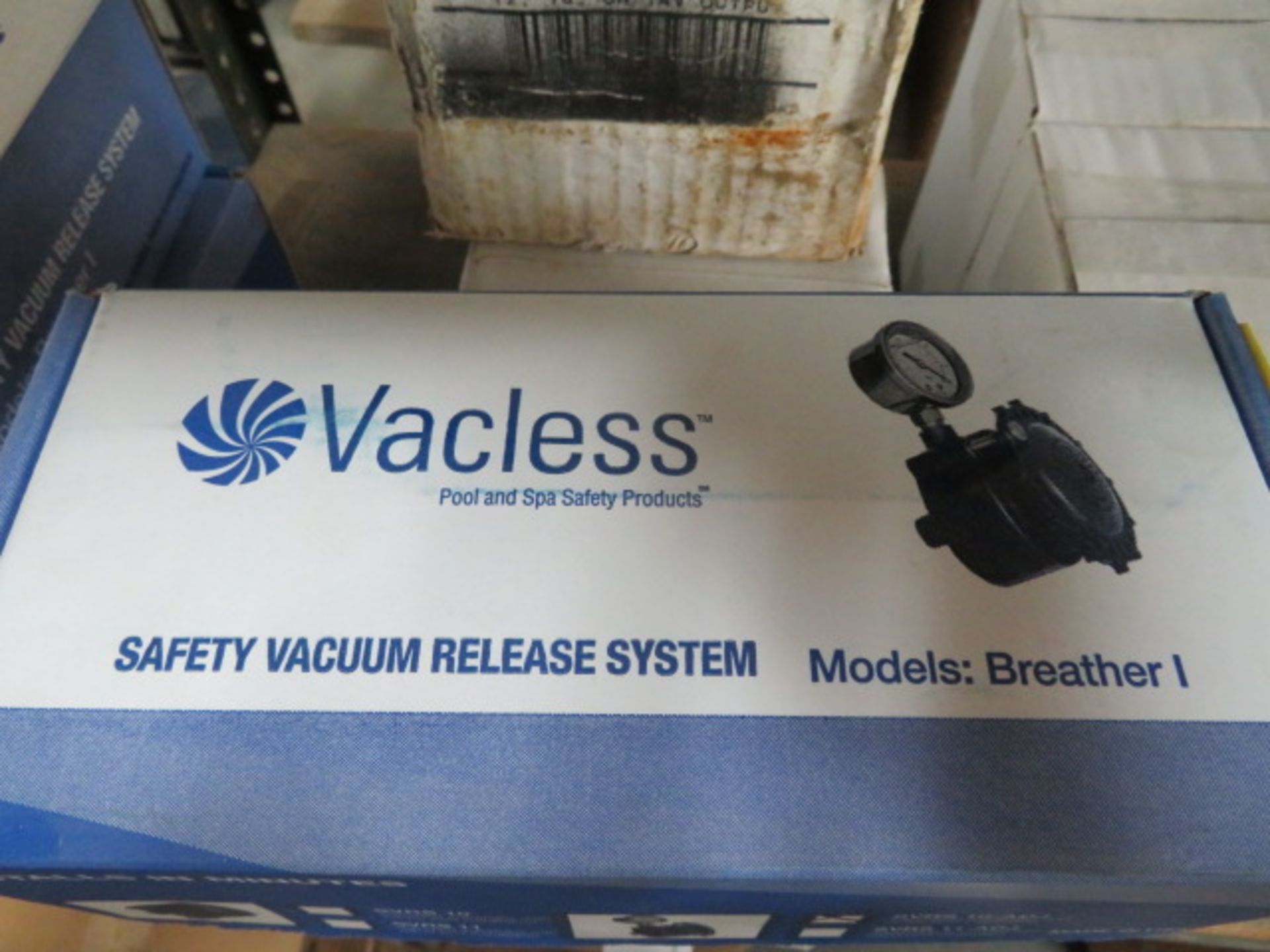 LOT OF VACLESS SAFETY VACUUM RELEASE SYSTEM BREATHERS, MDL. SVRS 10-ADJ, (four boxes)