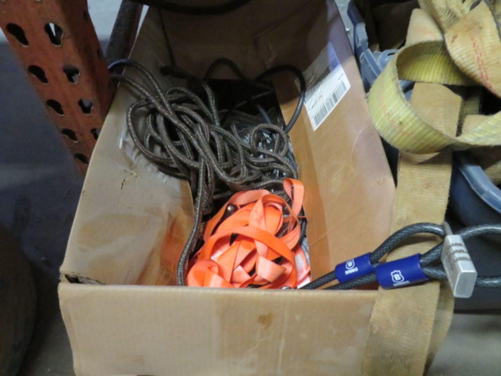 LOT CONSISTING OF: tie down nylon straps, rope, rachet straps, (three containers) - Image 3 of 4