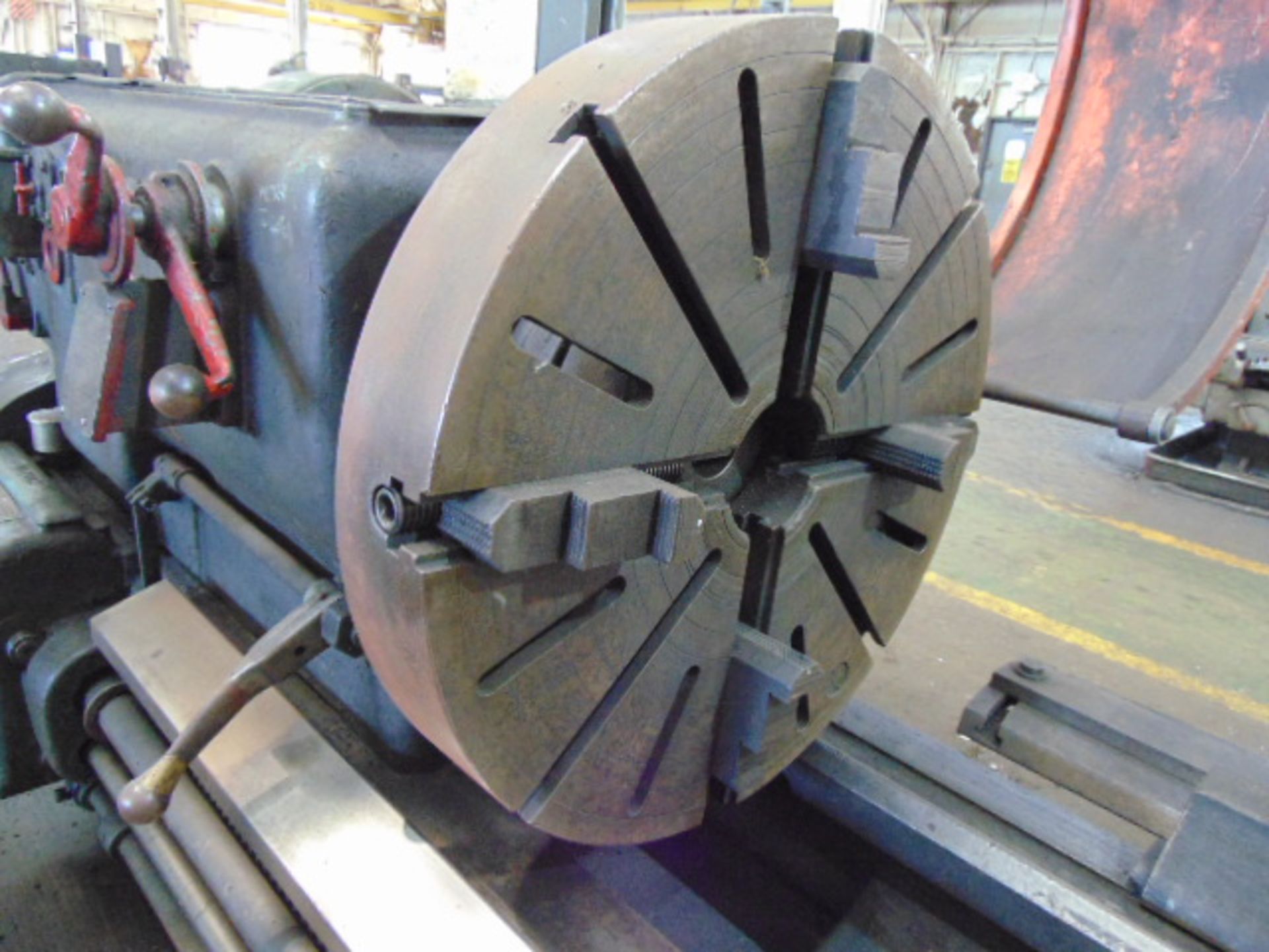 ENGINE LATHE, LEBLOND 30” X 120”, spds: 6.5-400 RPM, taper attach., H.D. steadyrest, 28” dia. 4- - Image 3 of 9