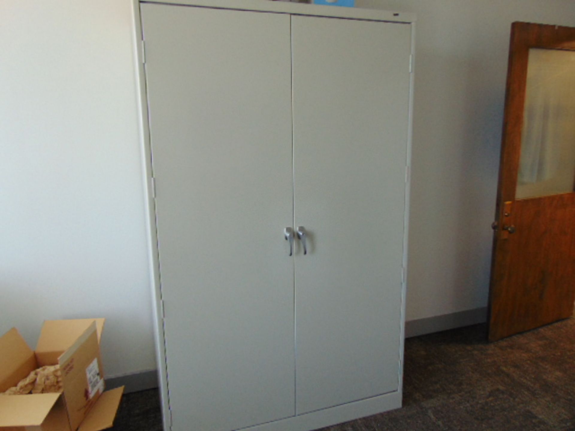 LOT CONSISTING OF: paper shredder, (2) 2-door supply cabinets & bookcase - Image 2 of 3