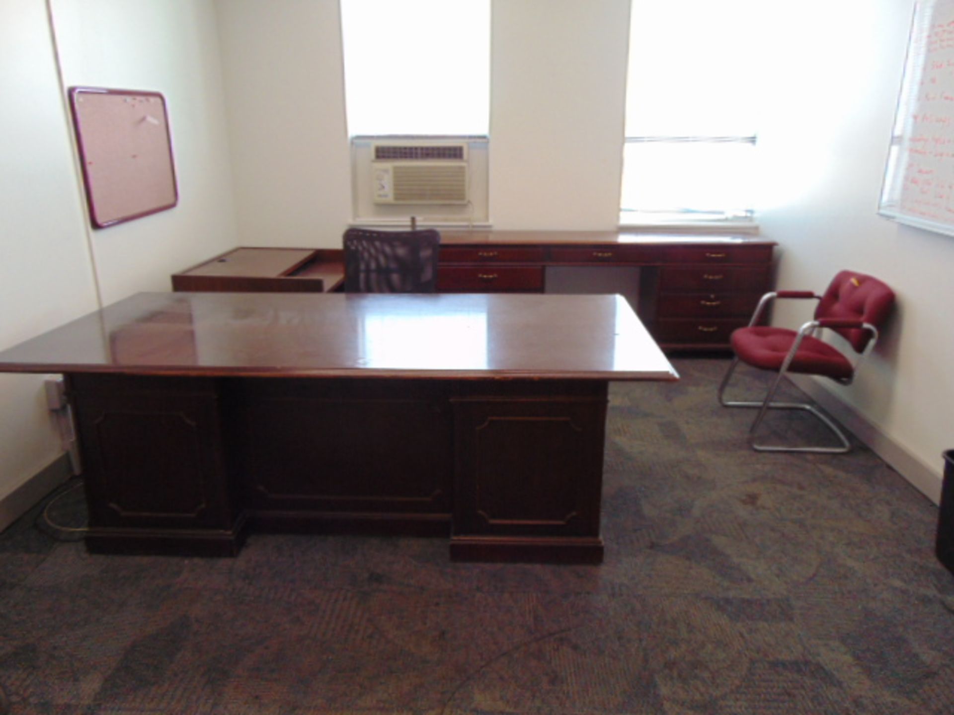 LOT CONSISTING OF: desk, crecenza, computer table & (3) chairs (located upstairs)