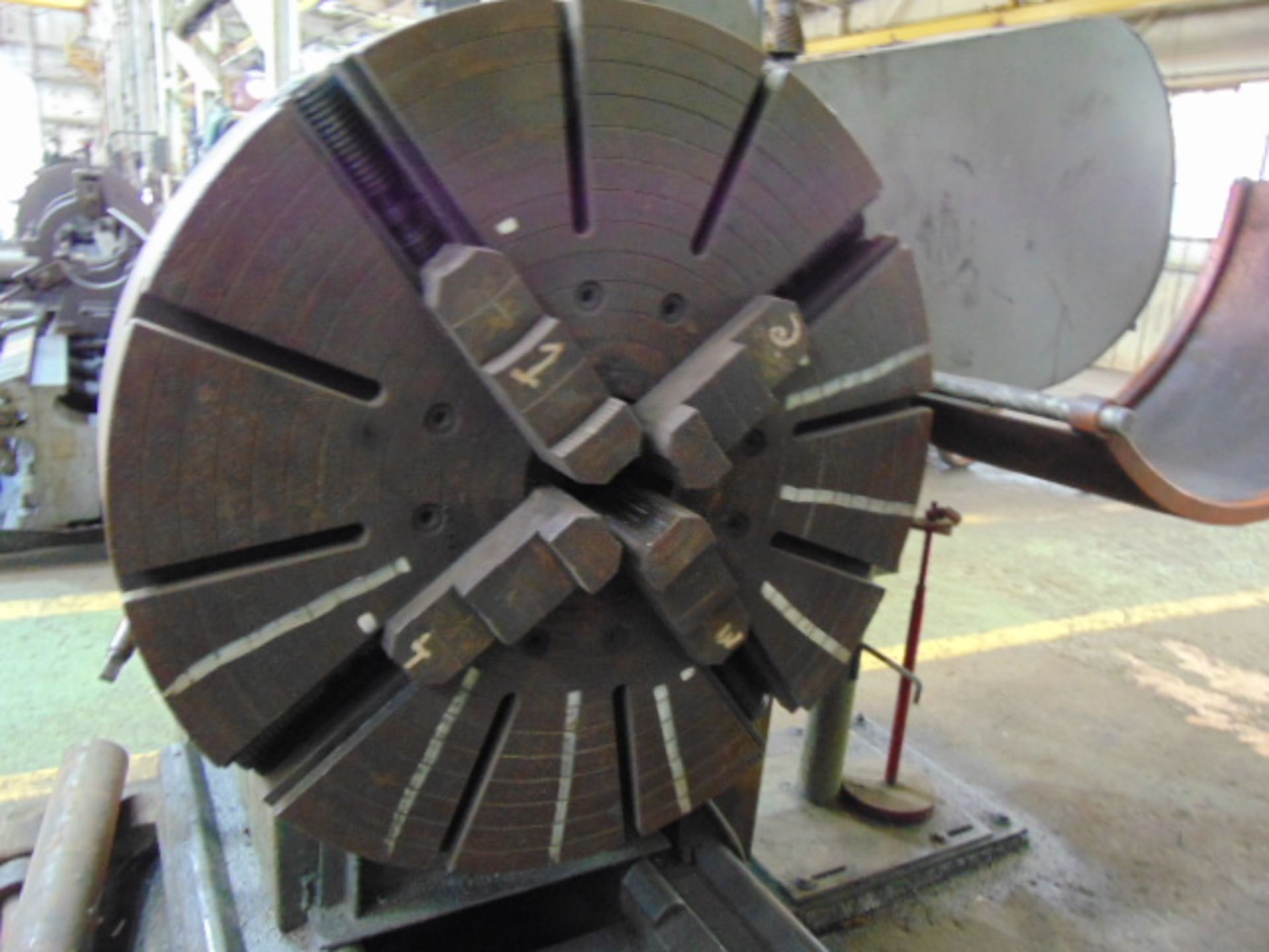 WELD OVERLAY LATHE, CUSTOM, 50” sw. over bed, 26’ dist. btn. centers, H.D. cast iron lathe bed - Image 2 of 10