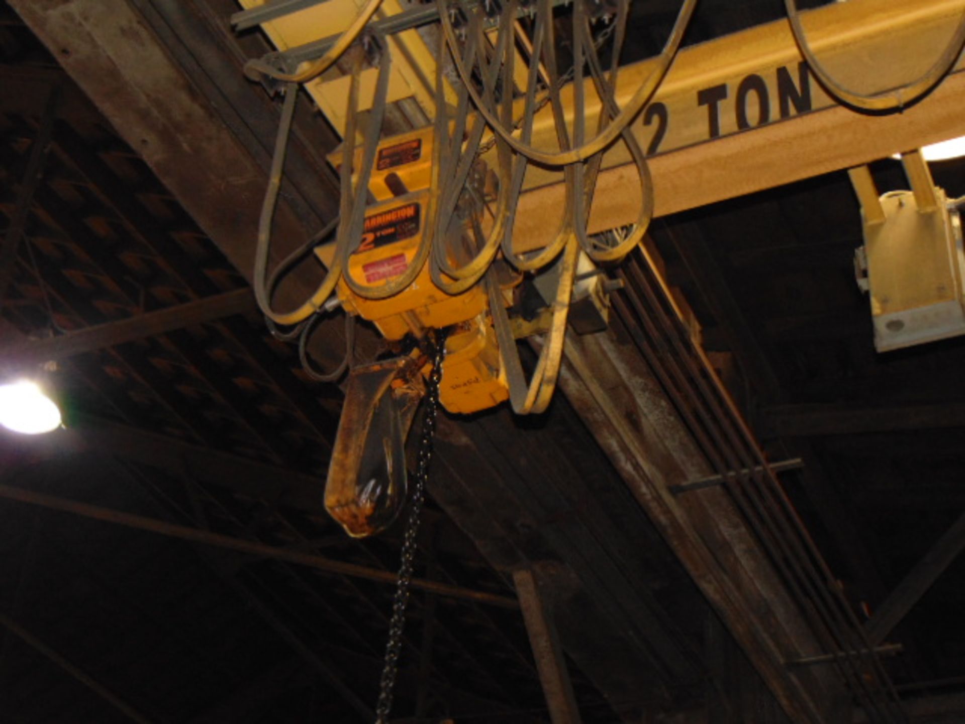 SINGLE GIRDER OVERHEAD BRIDGE CRANE, CRANE WORKS 2 T. X APPROX. 30’ SPAN, underhung, sgl. girder, - Image 2 of 3