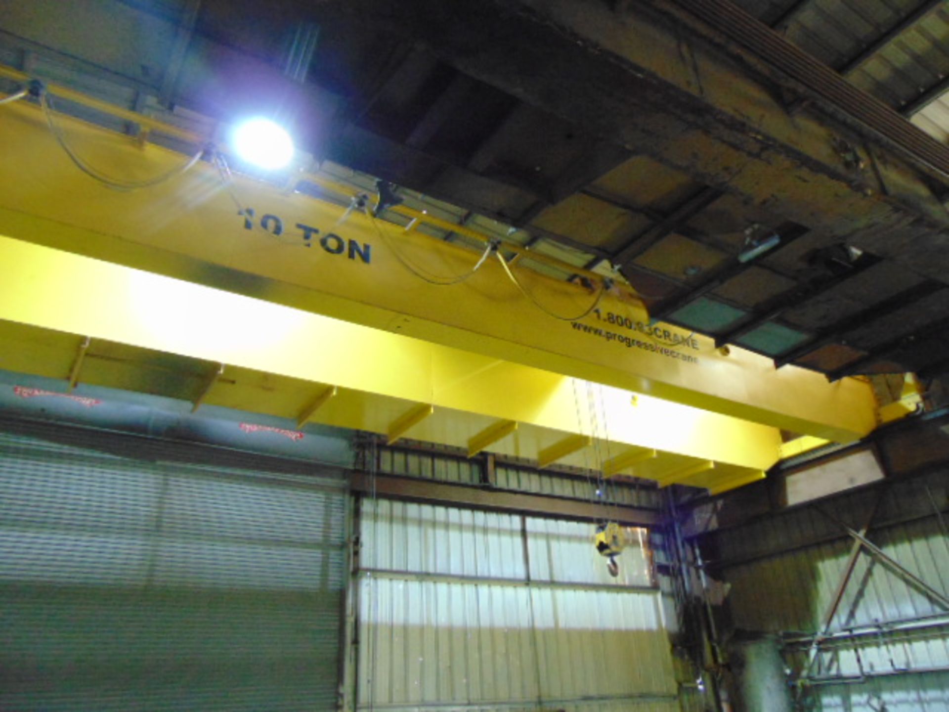 OVERHEAD BRIDGE CRANE, PROGRESSIVE 10 T. X APPROX. 73’ SPAN, top running, box girder, cab/pendant/ - Image 2 of 5