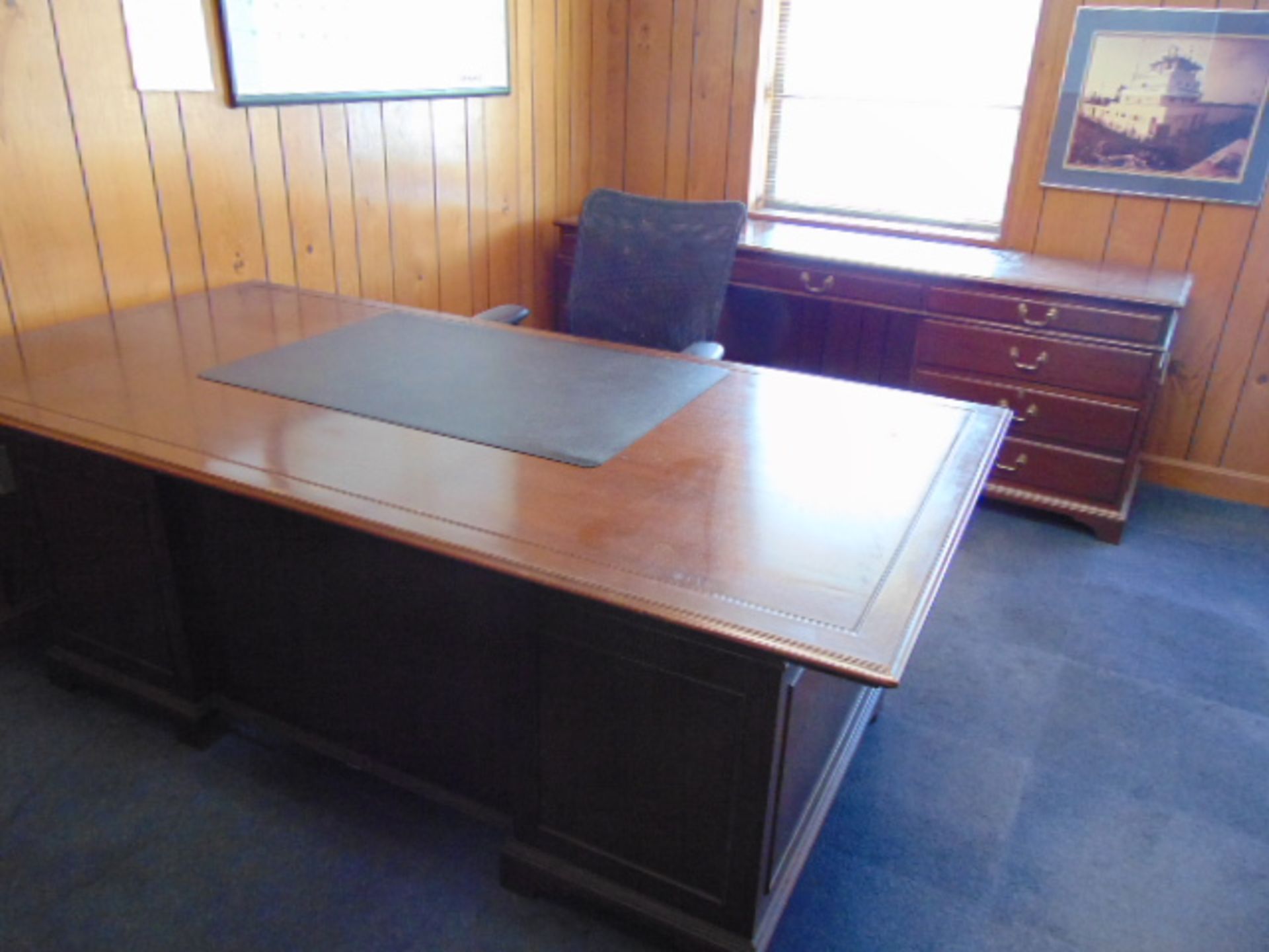 LOT CONSISTING OF: (2) desks, credenza, bookcase & (3) chairs (located upstairs)