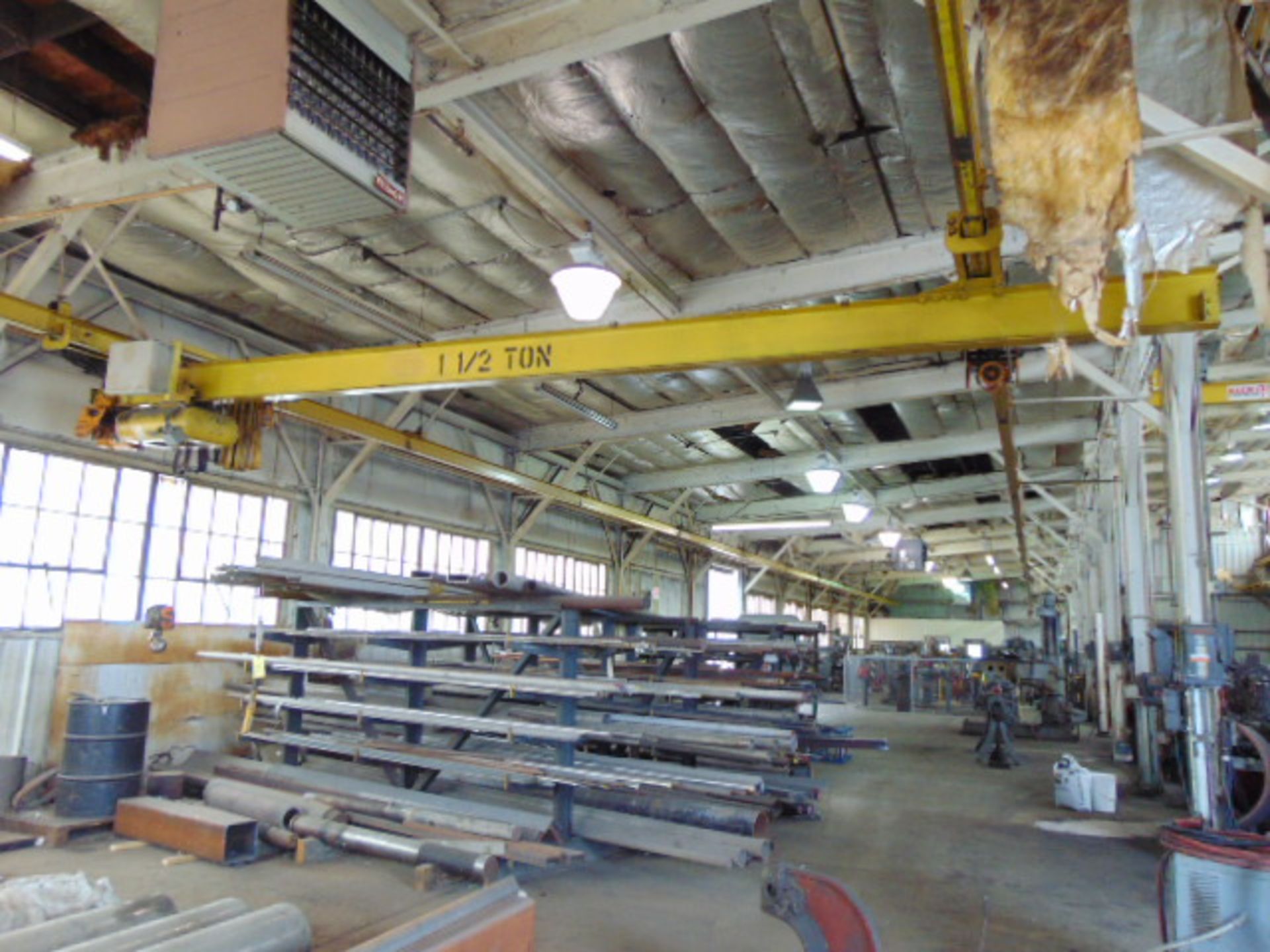 OVERHEAD BRIDGE CRANE, 1-1/2 T. x 21' span, underhung, sgl. girder, CM 1/2 T. cable hoist, w/