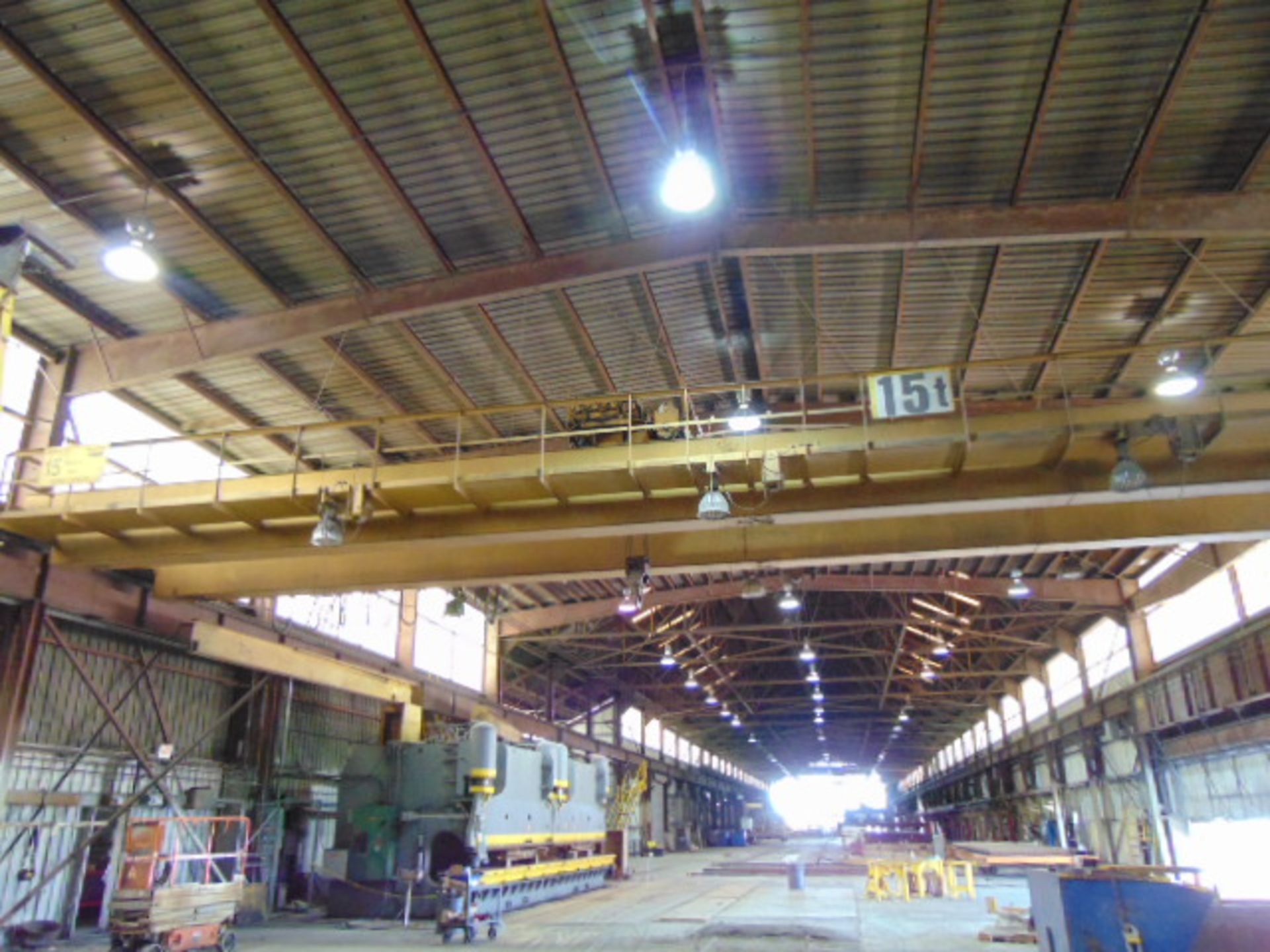 OVERHEAD BRIDGE CRANE, P&H 15 T. X APPROX. 75'-6" SPAN, top running, dbl. box girder, radio control, - Image 5 of 5