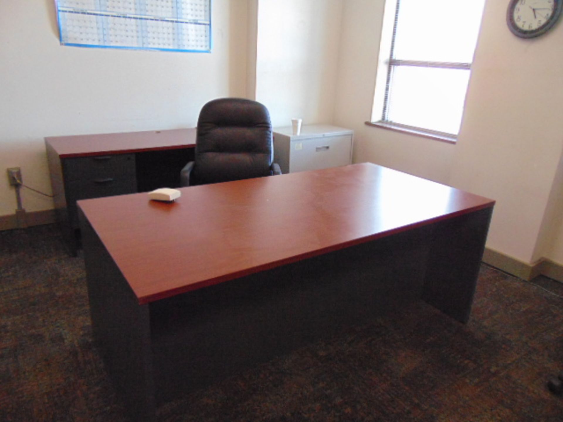 LOT CONSISTING OF: (2) desks, cabinet, lateral file cabinet & (8) chairs