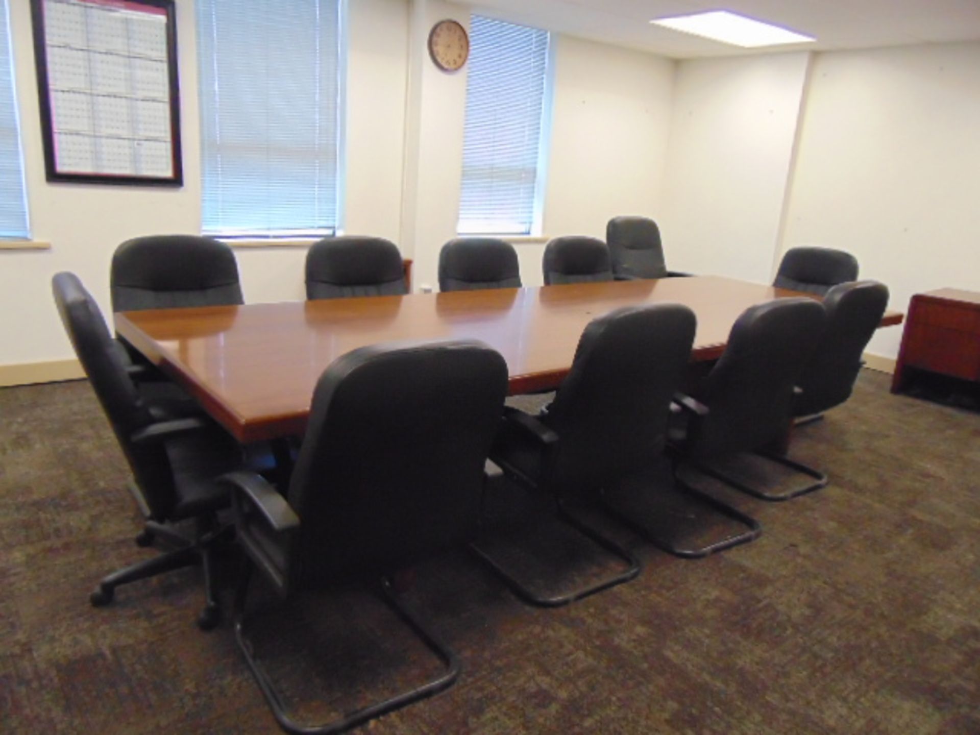 LOT CONSISTING OF: conference table, (11) chairs, credenza & cabinet