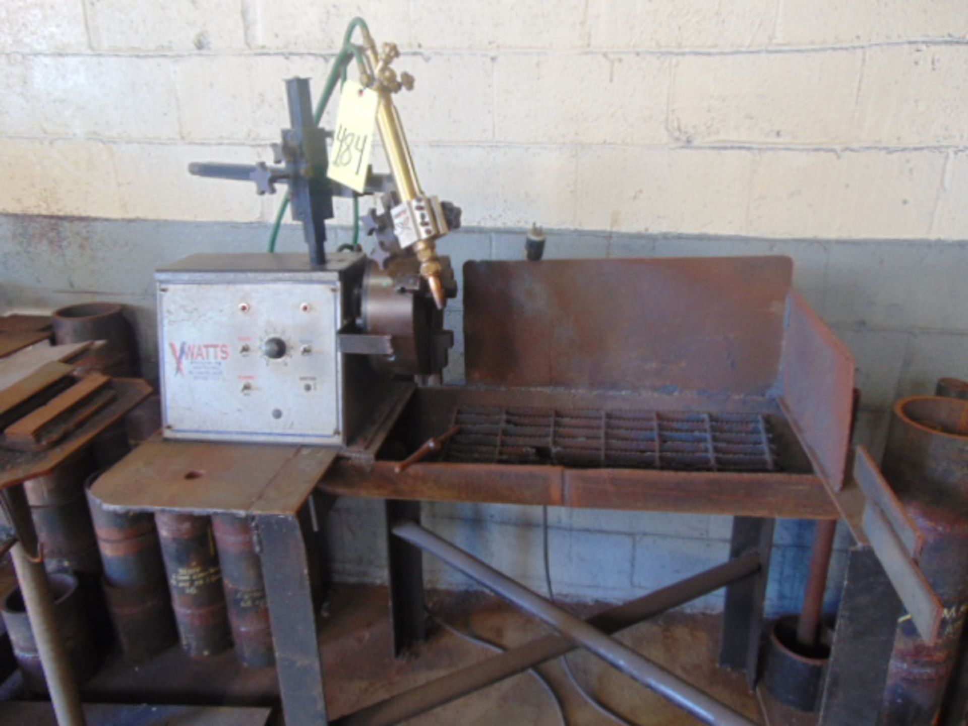 PIPE CUT-OFF MACHINE, WATTS SPECIALTIES, 12" variable spd. chuck, adj. oxy. fuel torch &