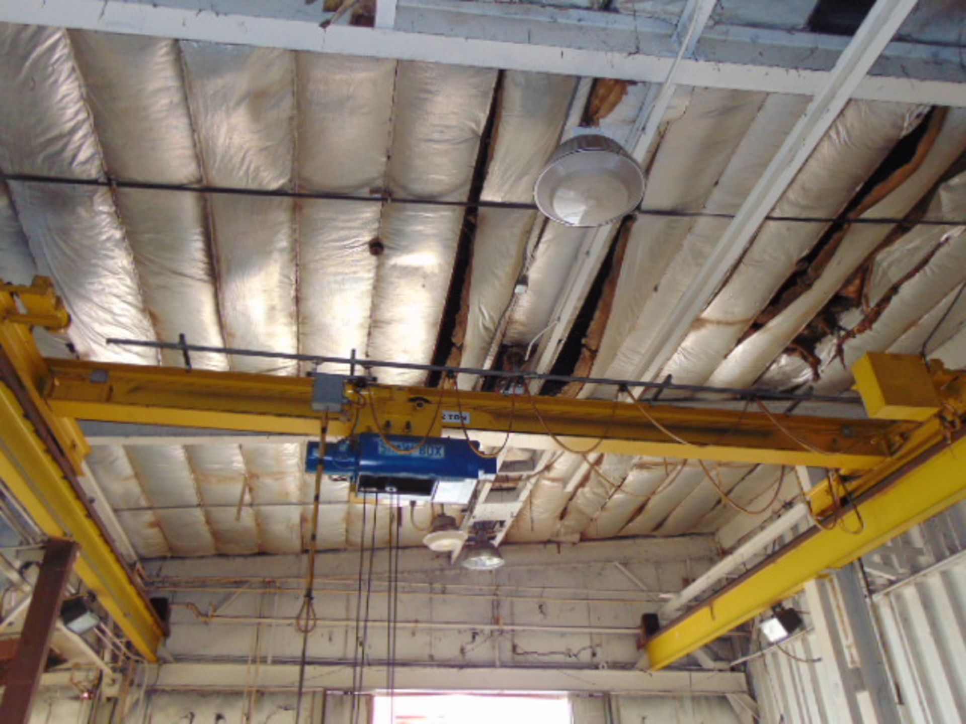 OVERHEAD BRIDGE CRANE, 7-1/2 T. x 23' span, top running, Shaw-Box 7-1/2 T. hoist & trolley