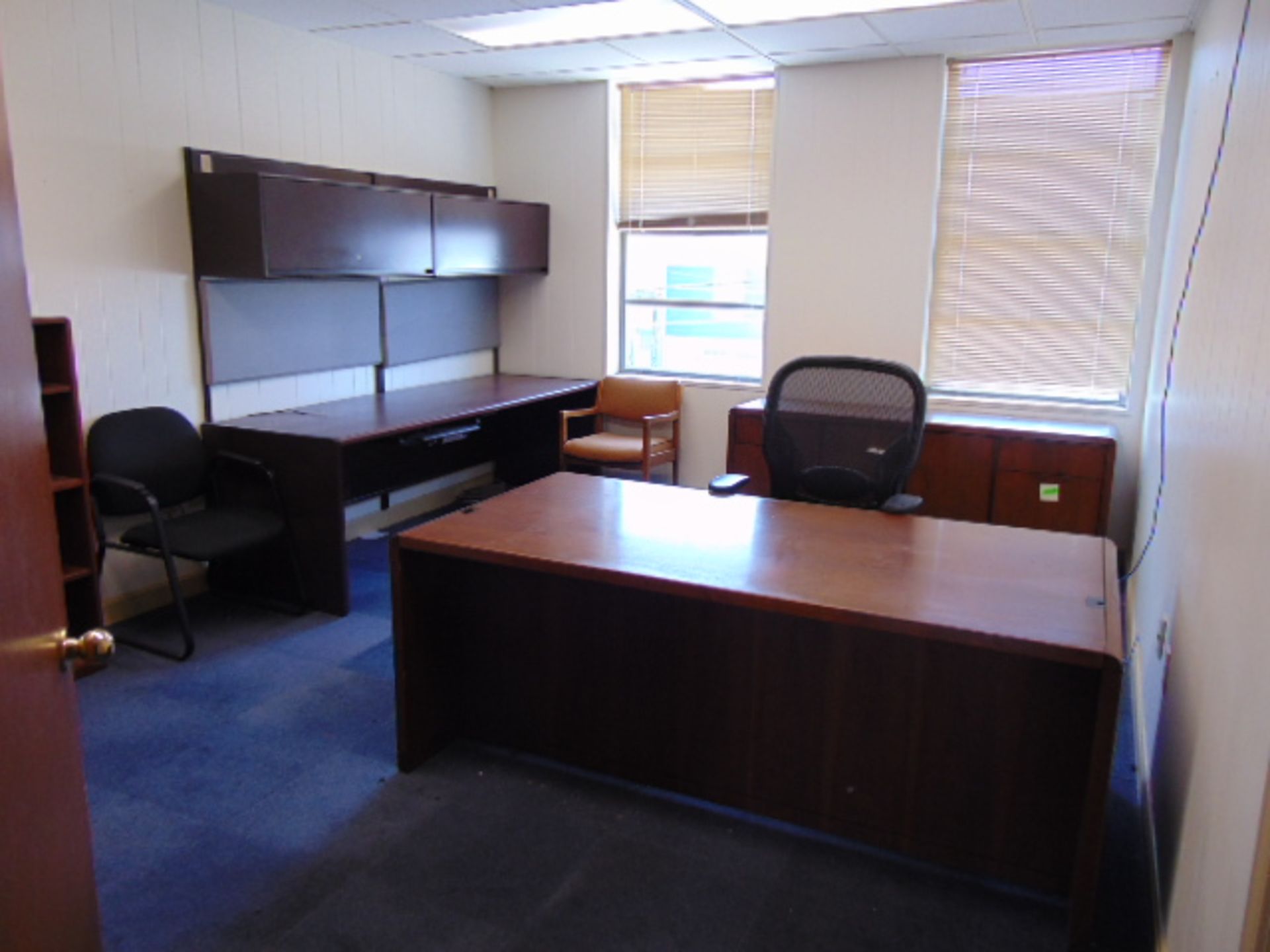 LOT CONSISTING OF: office cubicle, desk, credenza, (2) book cases & (3) chairs (located upstairs)