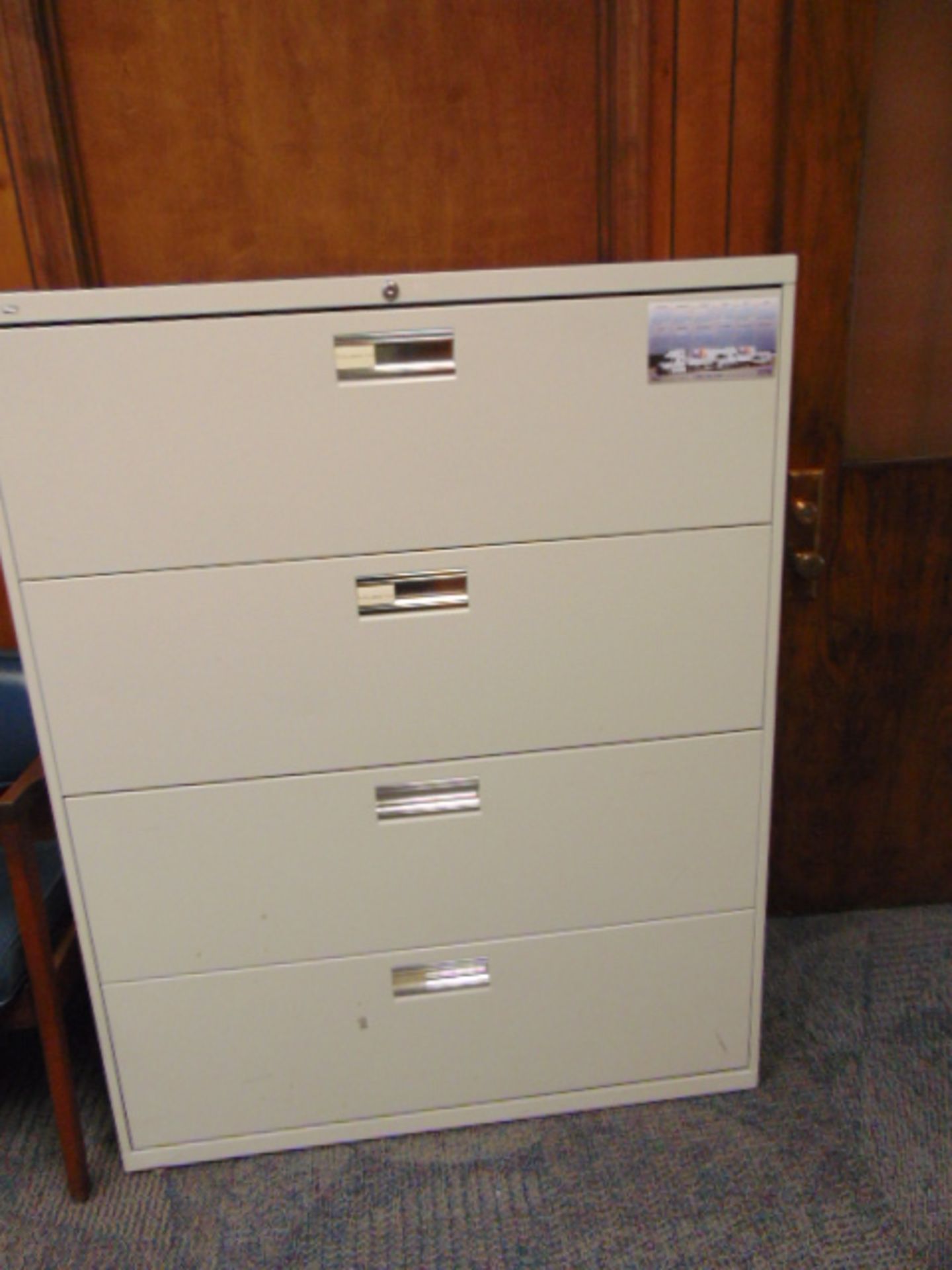 LOT CONSISTING OF: table, credenza, lateral file cabinet & (3) chairs - Image 3 of 4