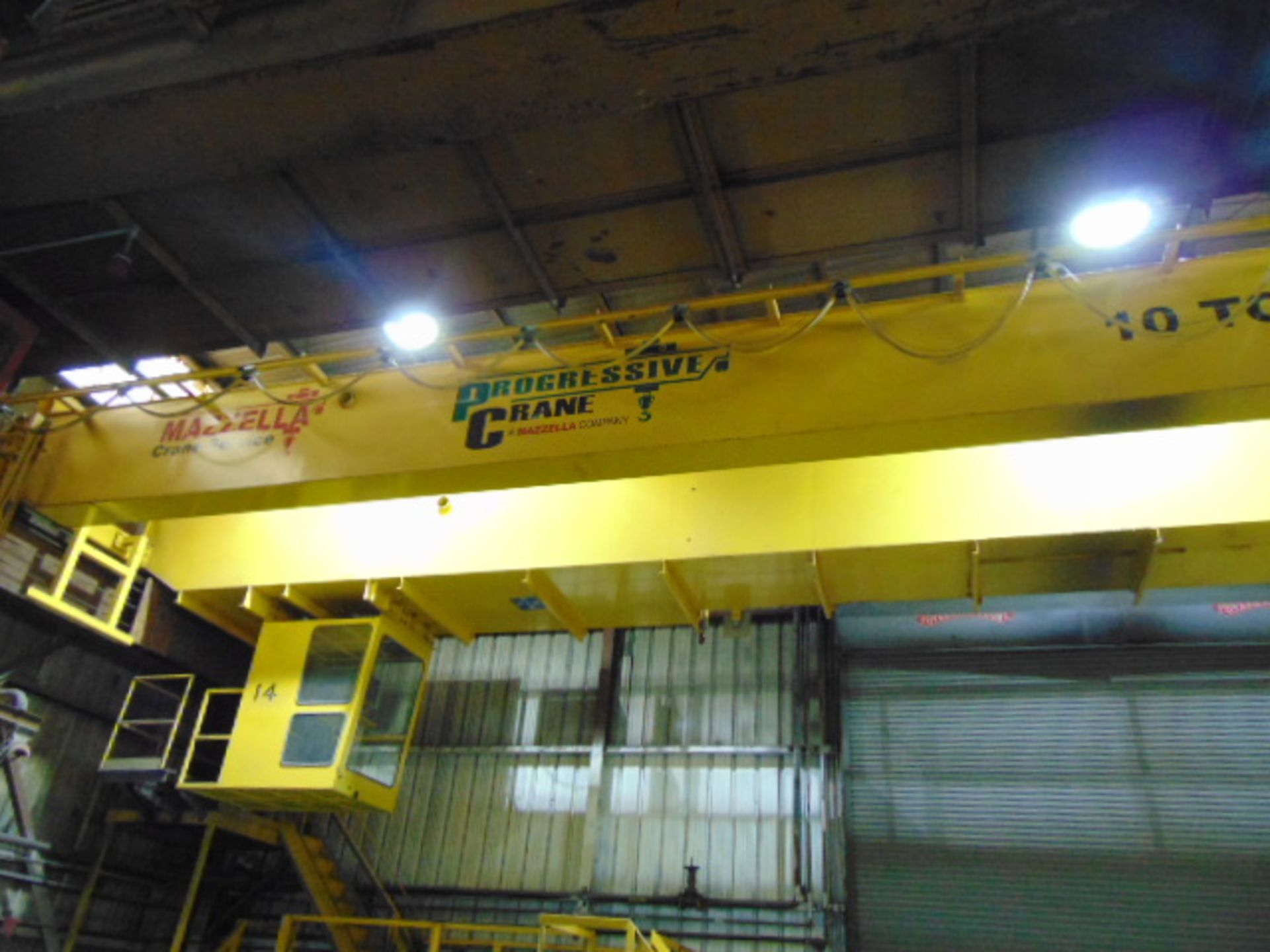 OVERHEAD BRIDGE CRANE, PROGRESSIVE 10 T. X APPROX. 73’ SPAN, top running, box girder, cab/pendant/